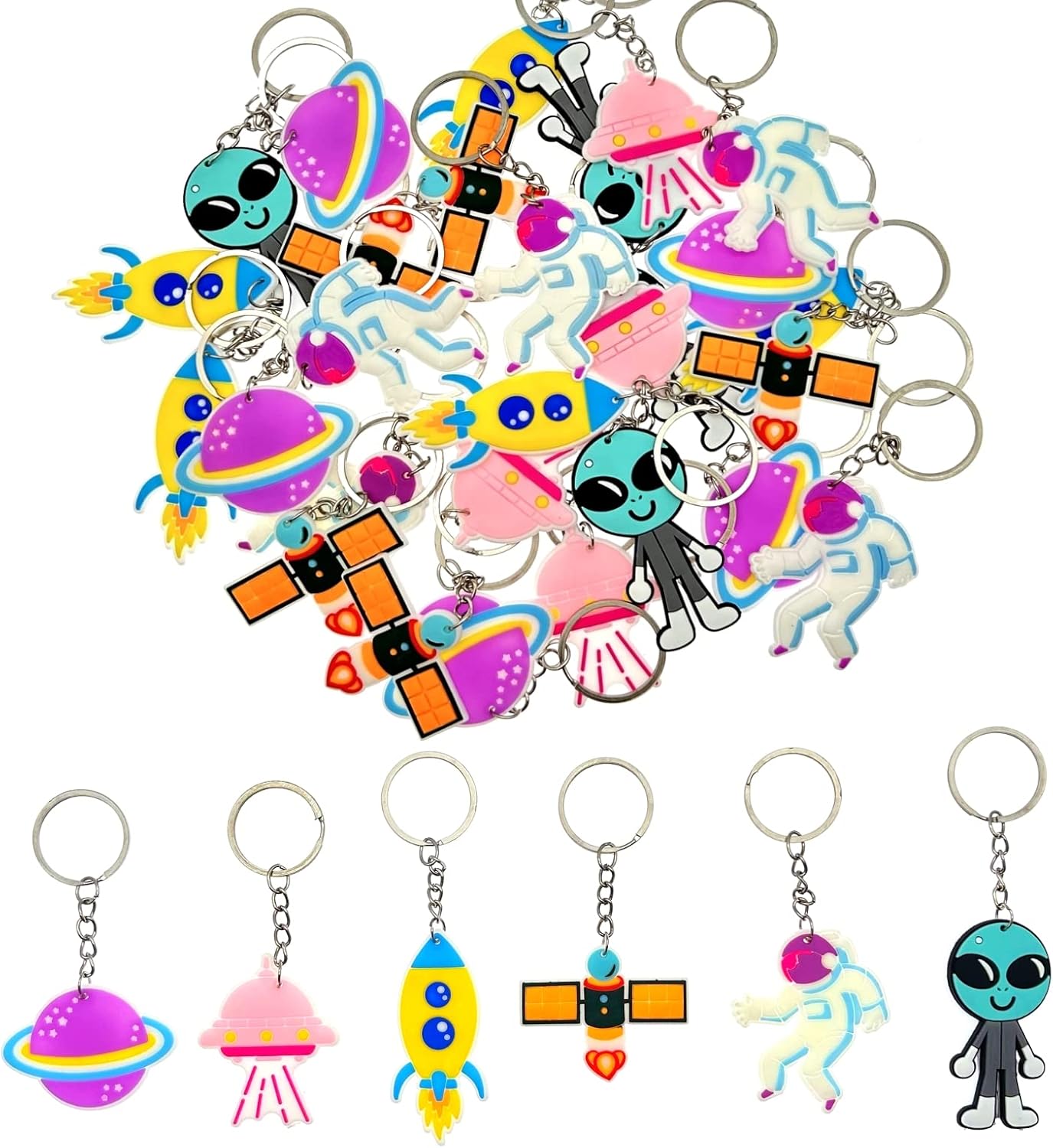 JZK 30pcs Space Themed Keyring Set