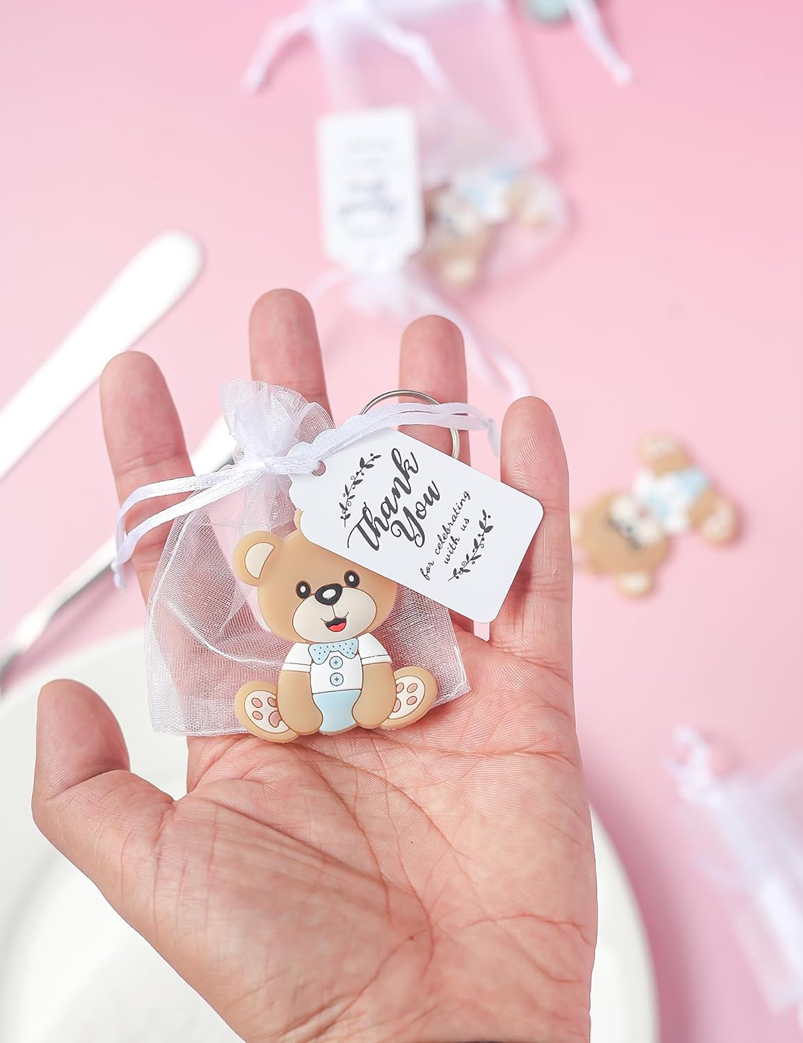 50 Set Animal Bear Keychain Favors for Baby Shower Christening Baptism