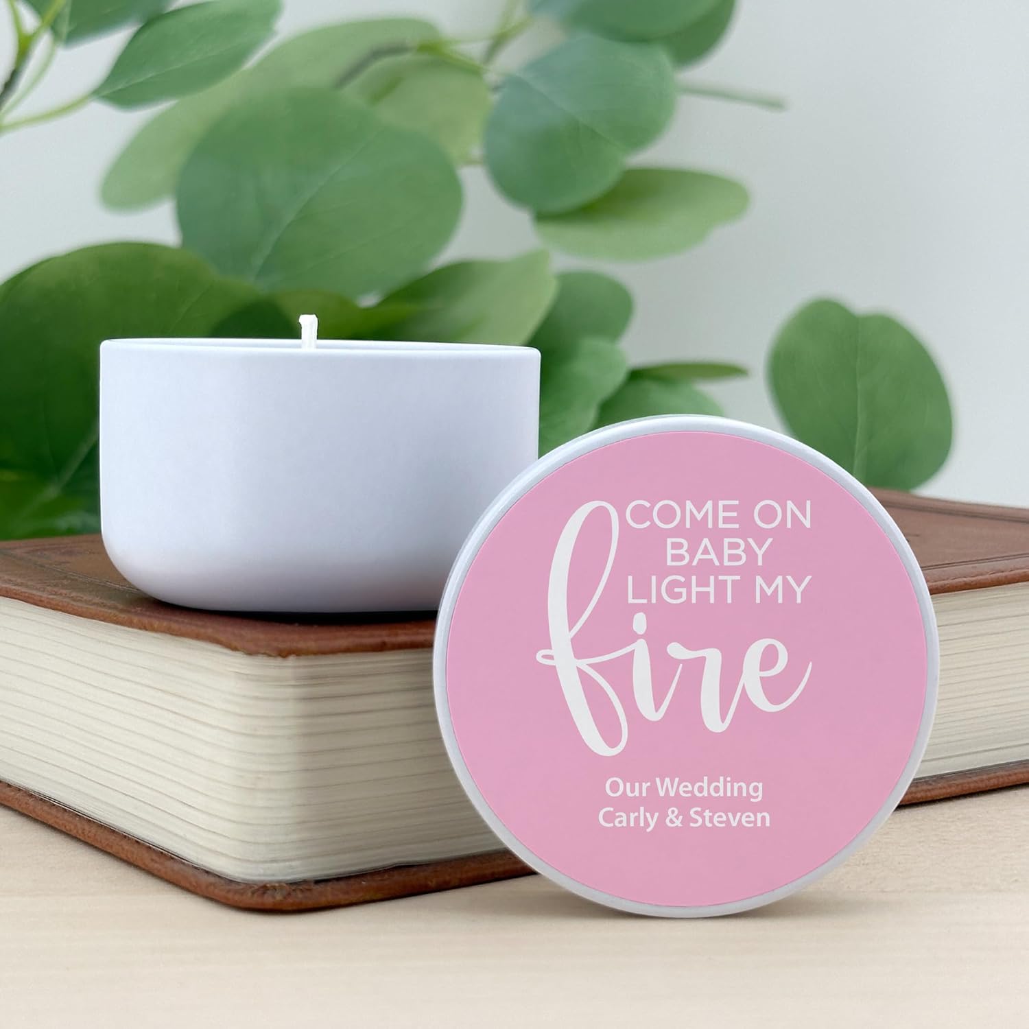 Personalized Soy Candle with Lavender Scent in White Tin Set of 10