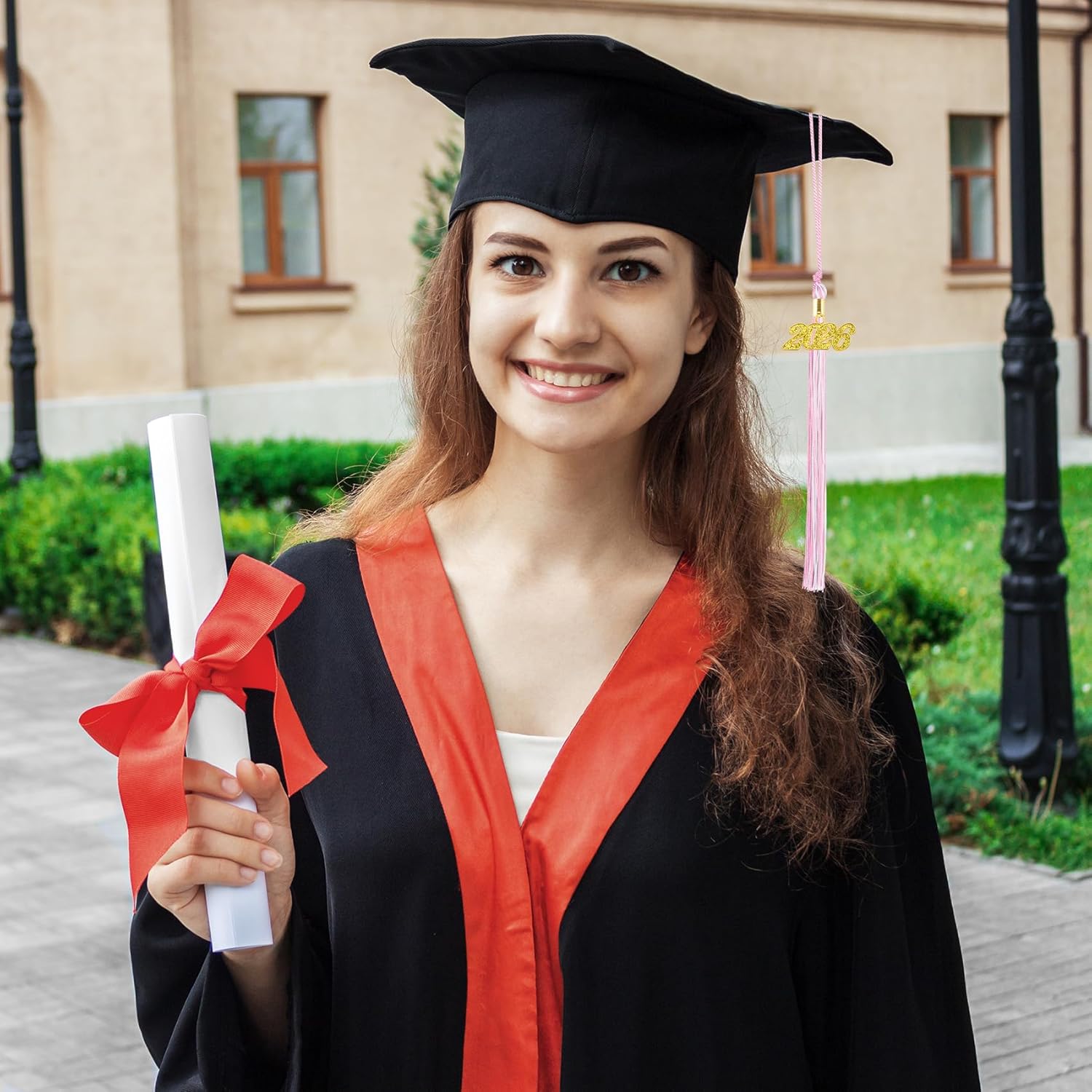 2026 Pink White Graduation Tassel with Golden Charm