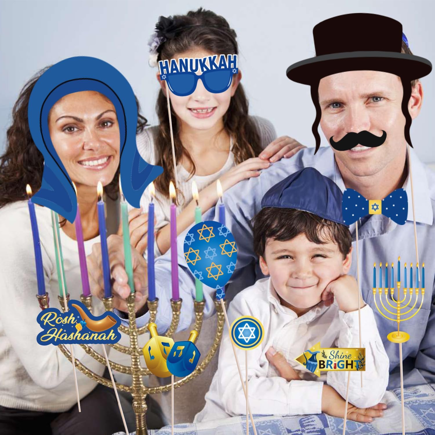 HOWAF 28pcs Happy Hanukkah Photo Booth Props Kit