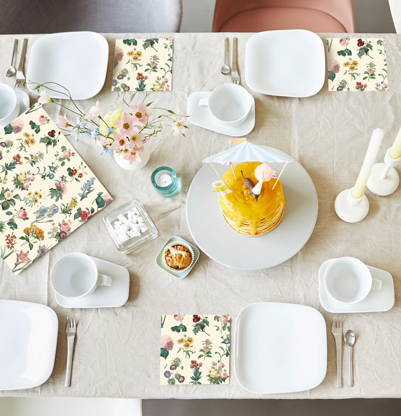 50 Pack 3-Ply Floral Disposable Napkins for Events