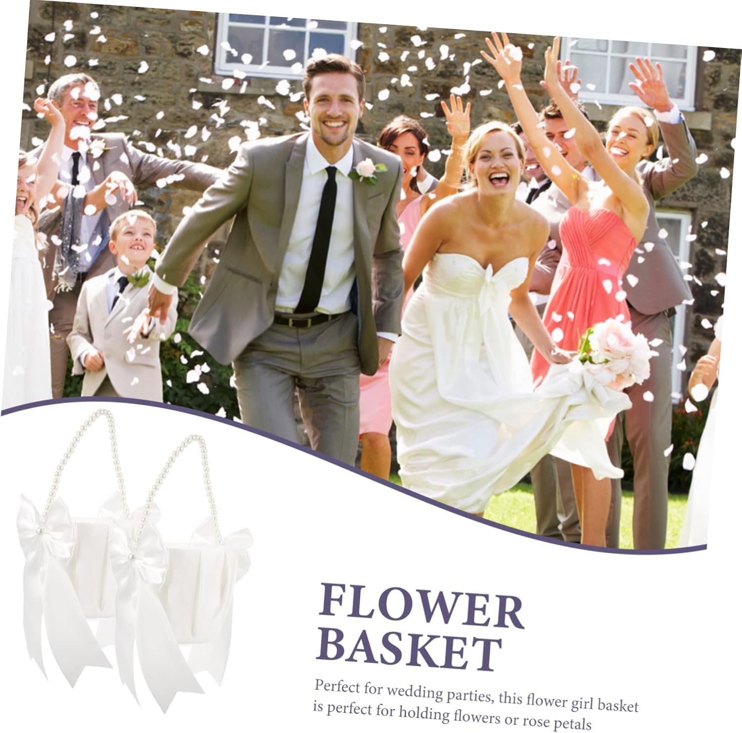 LIFKOME 2pcs Wedding Petal Baskets with Pearl Handles