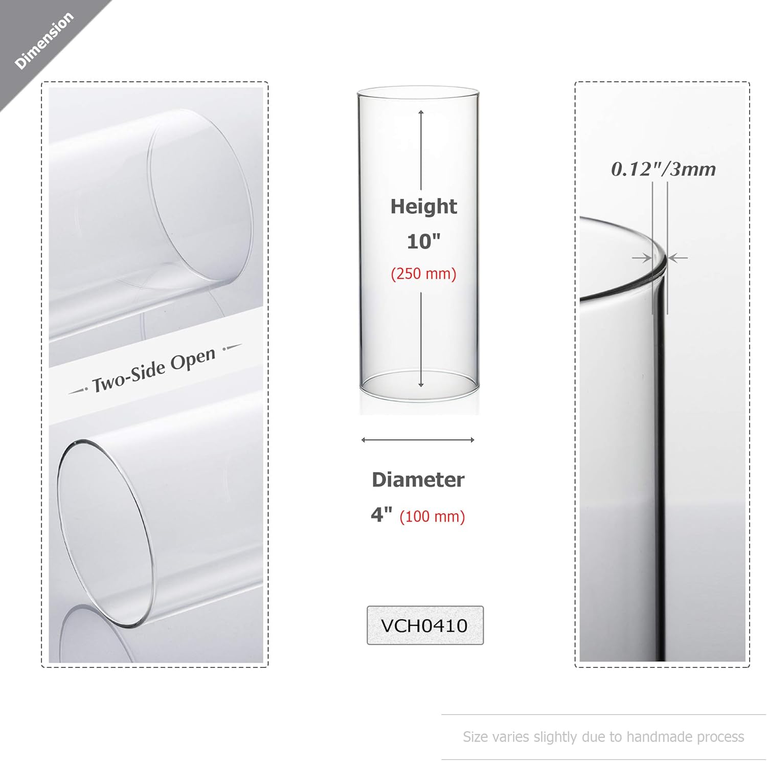 WGVI Hurricane Candle Holder Sleeve 4 Inch Clear Glass Cylinder