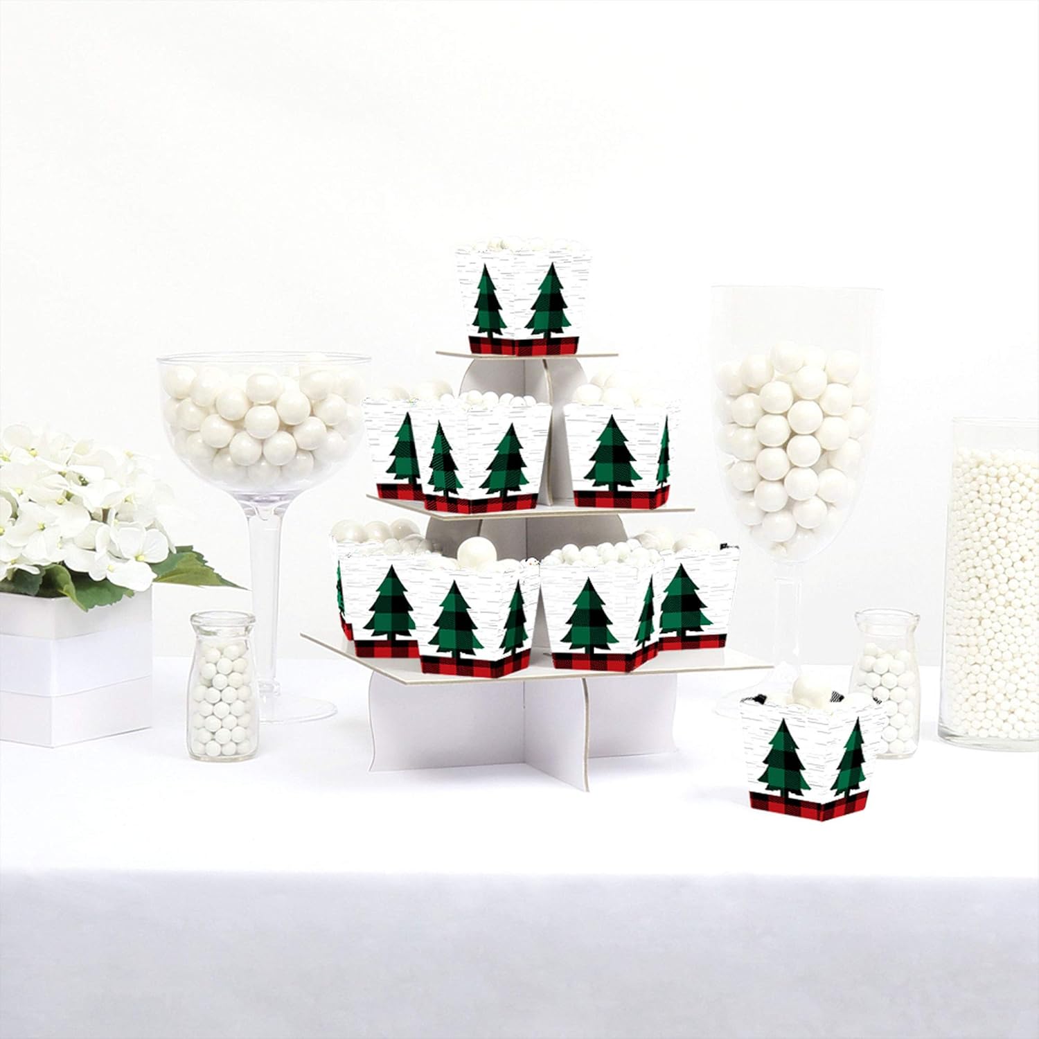 Big Dot of Happiness Holiday Plaid Trees Favor Boxes Set of 12