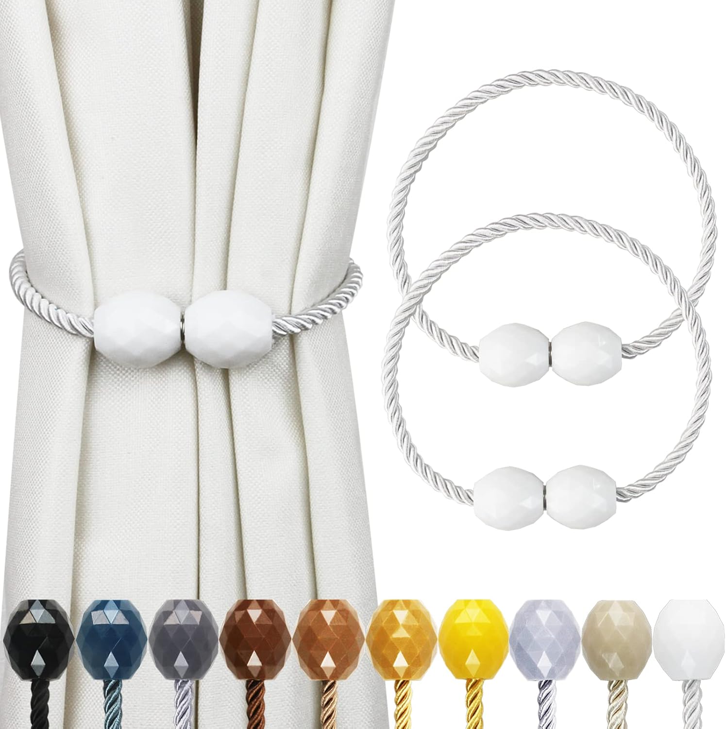 Strong Magnetic Curtain Tiebacks 2 Pack White