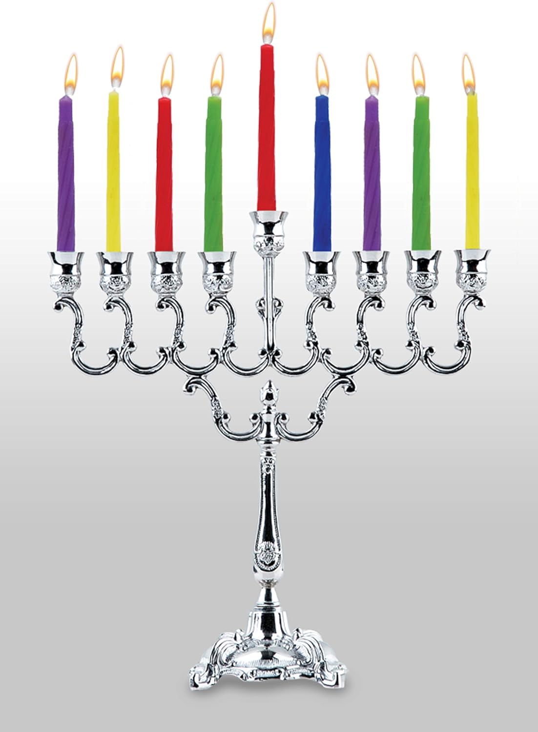 Ner Mitzvah Hanukkah Menorah with Candles and Dreidels