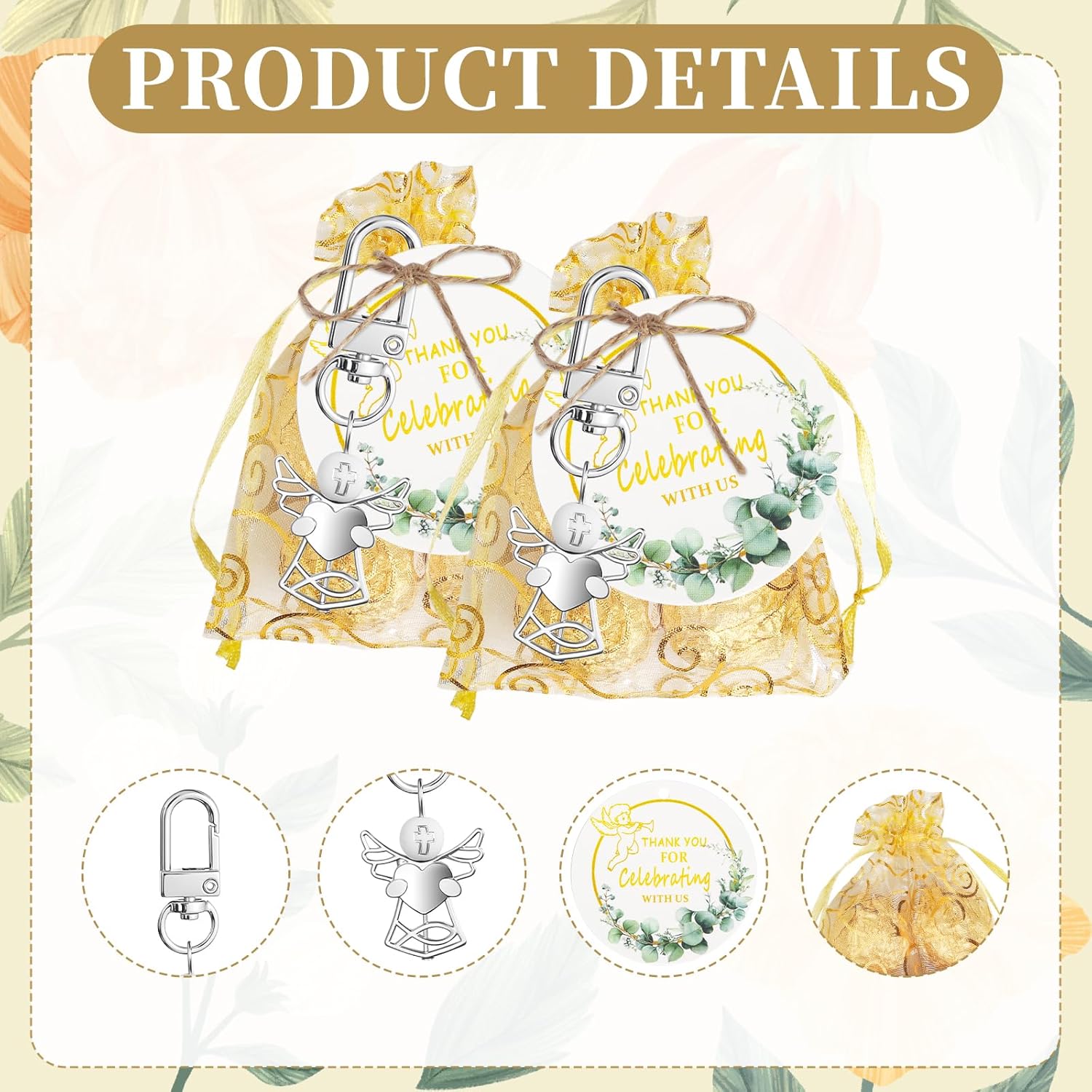 50 Sets Baptism Favors with Angel Keychains