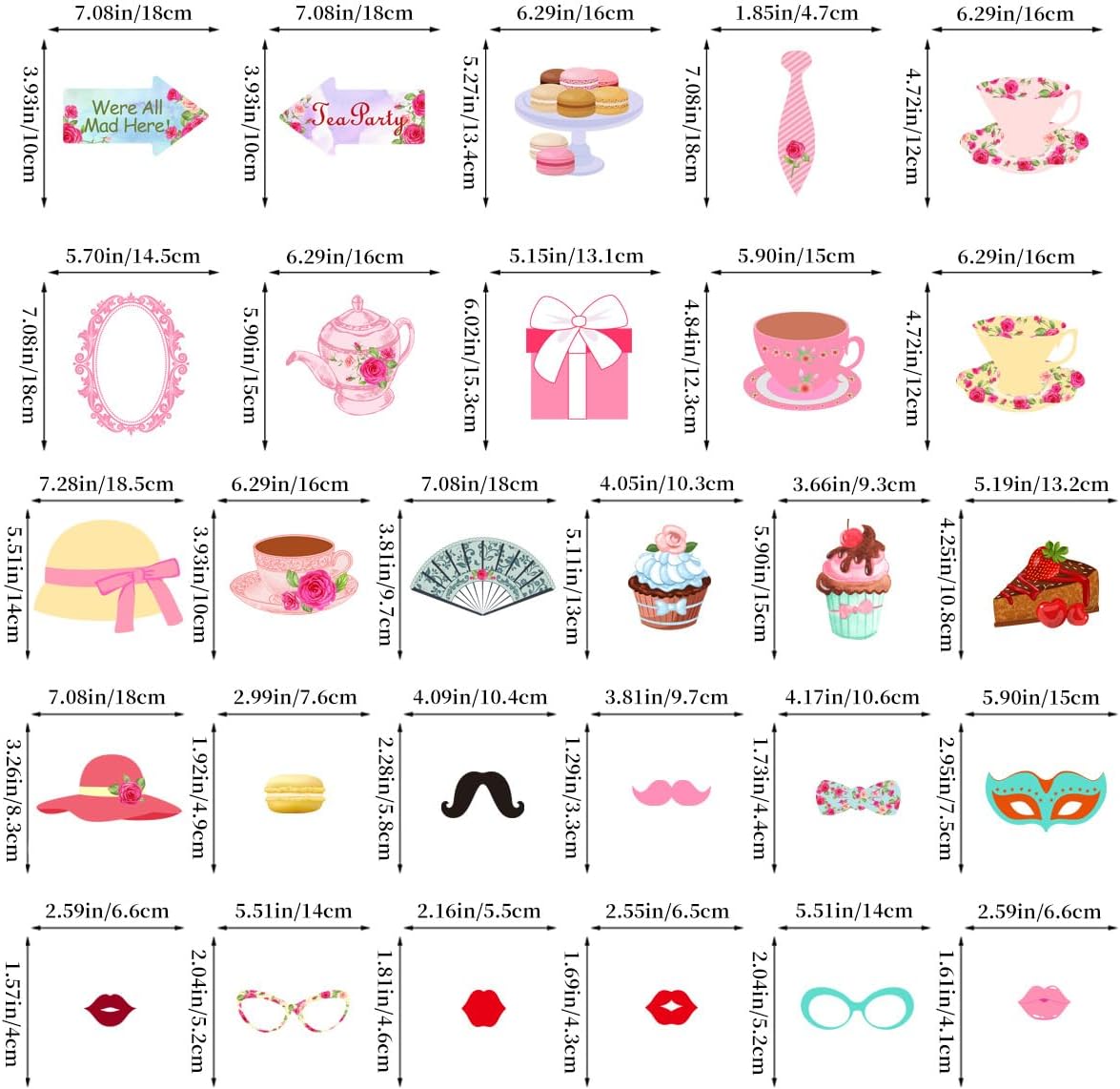 Tea Time Photo Booth Props 28 Pcs Floral Theme