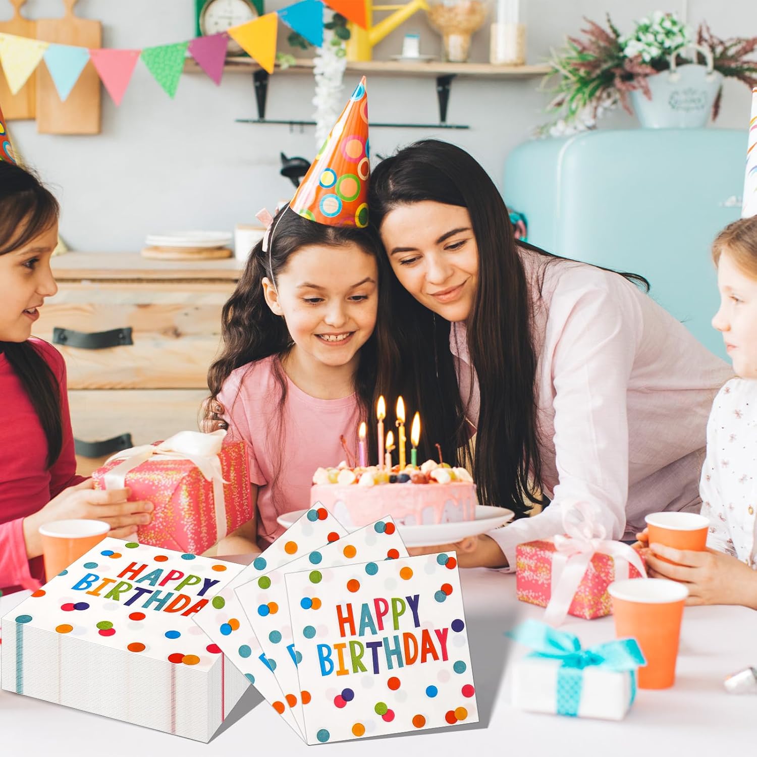 Happy Birthday Polka Dot Napkins 65x65 Inches 50 Pack
