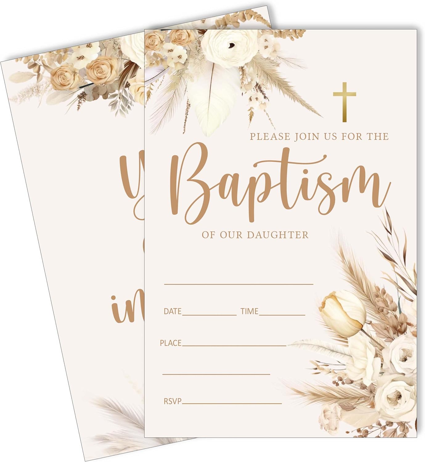 25 Pack Floral Baptism Invitations with Envelopes
