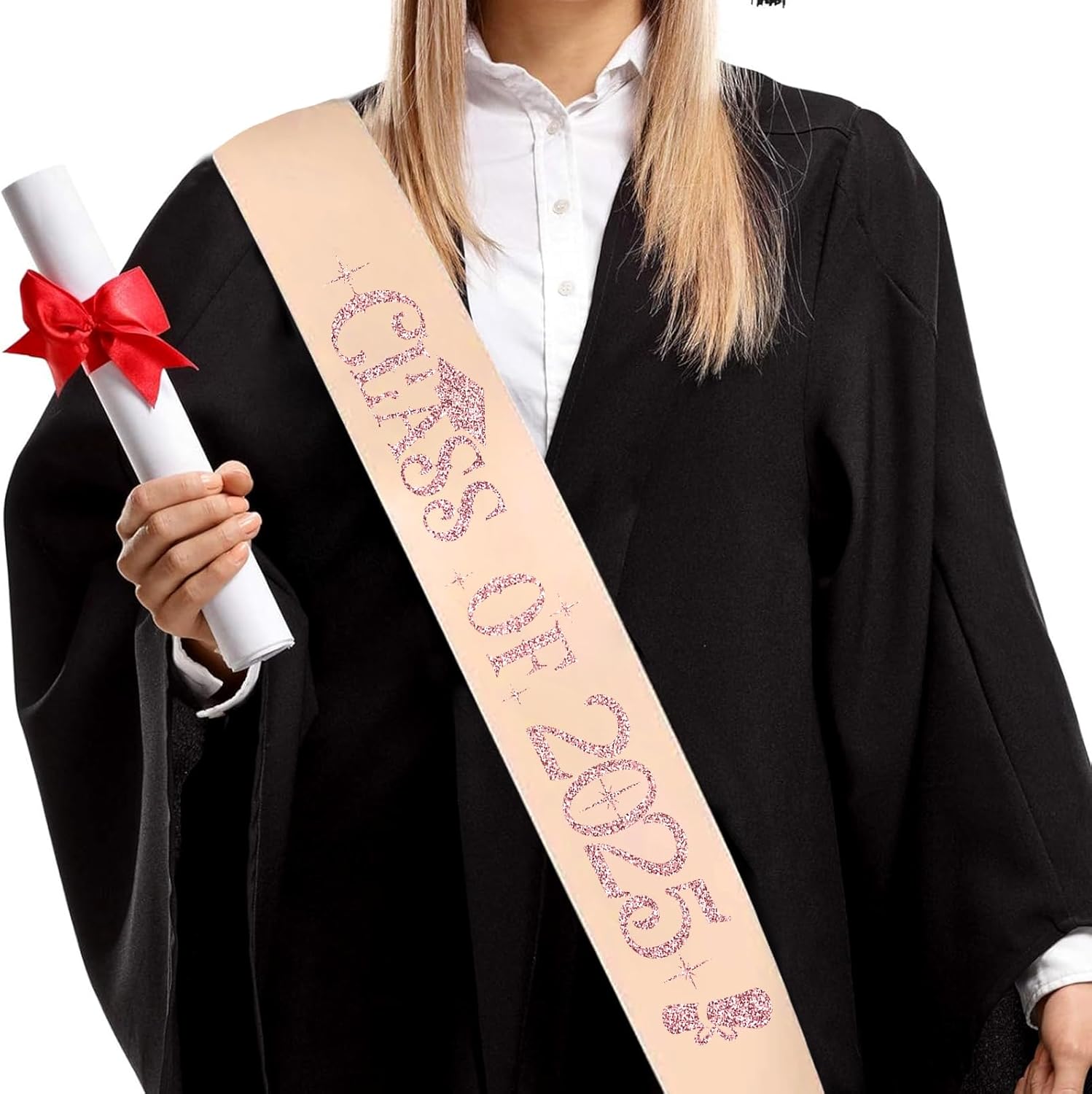 Class of 2025 Pink Sash with Rose Gold Foil
