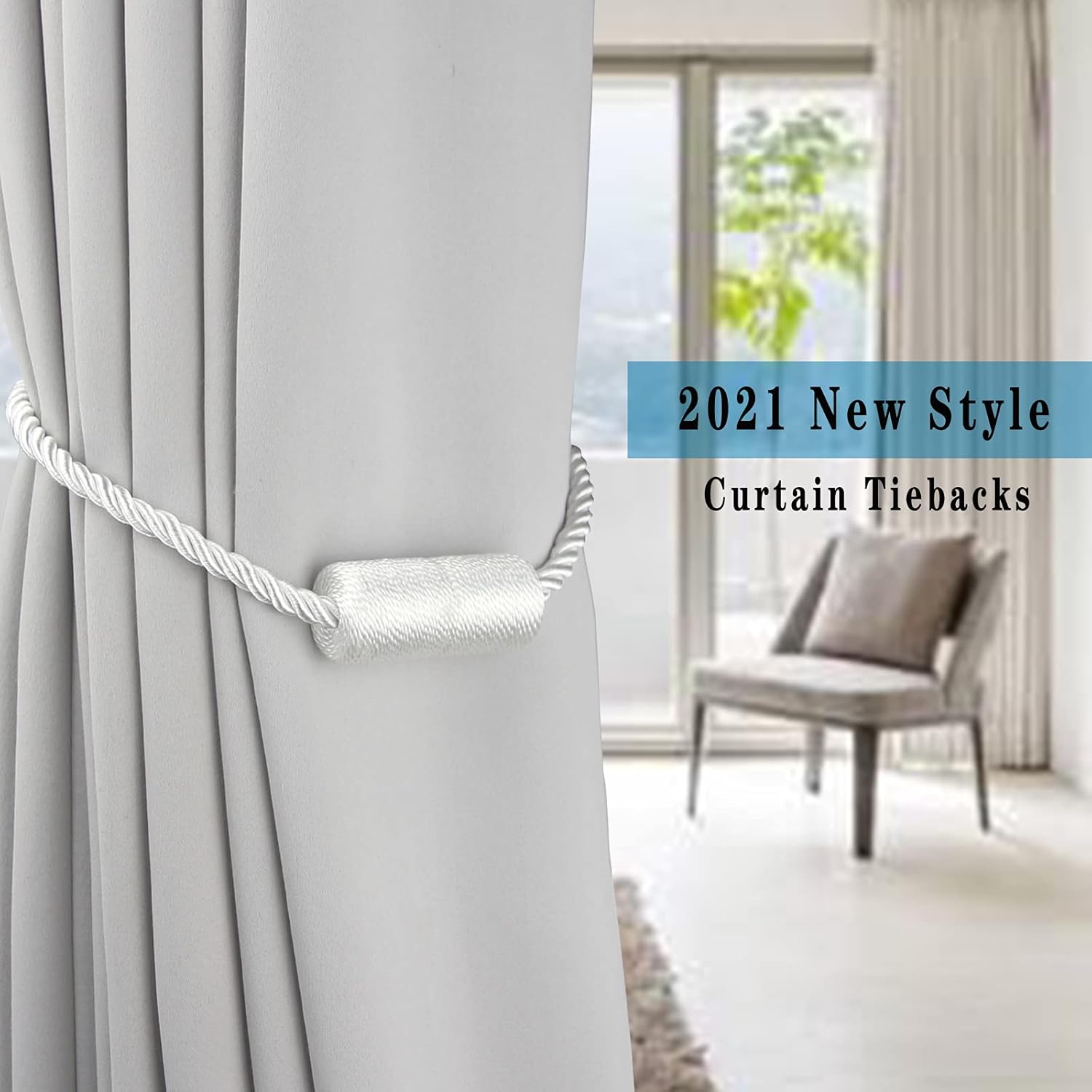 Porlau 4 Pack White Magnetic Curtain Holdbacks