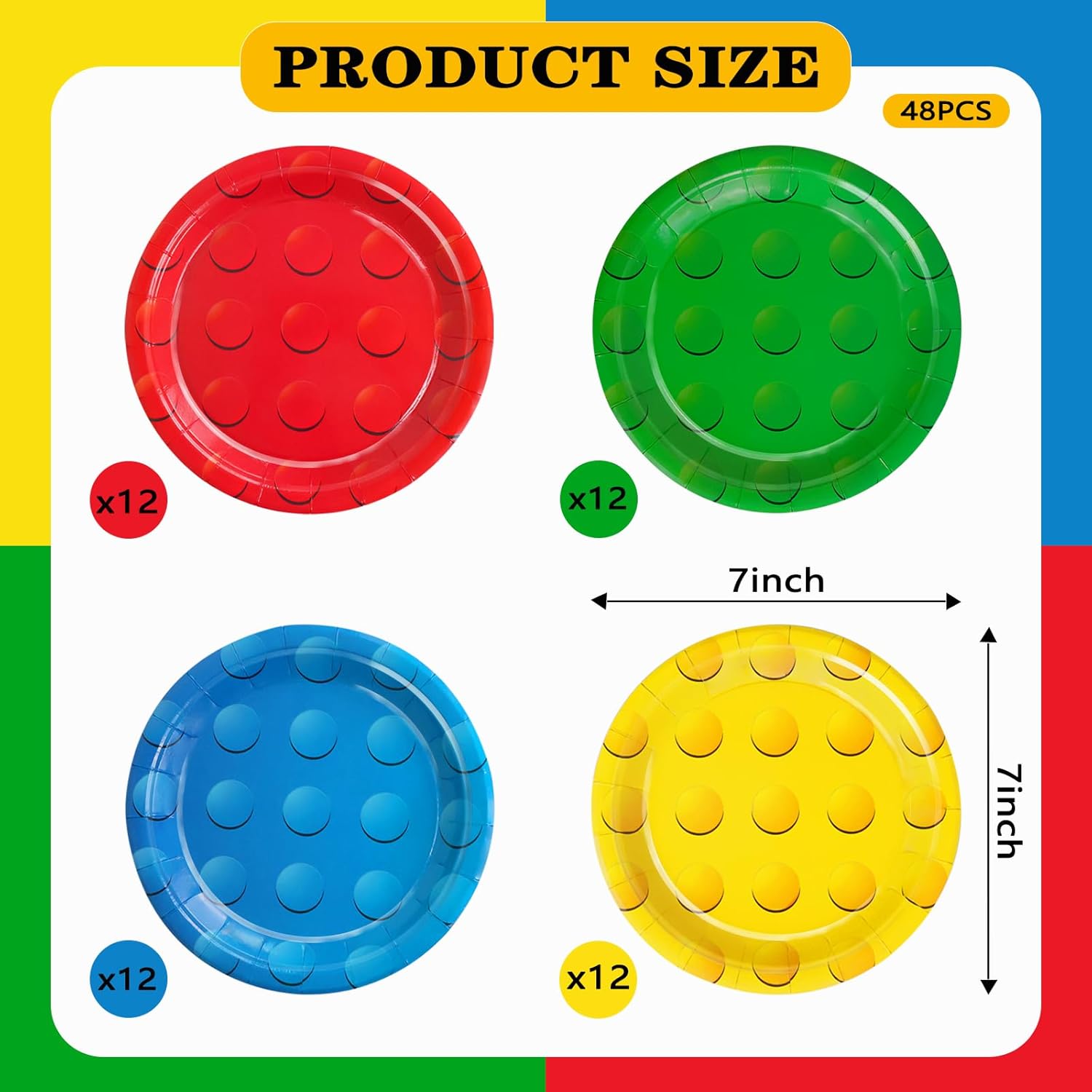 48Pcs Building Block Paper Plates for Birthday Parties