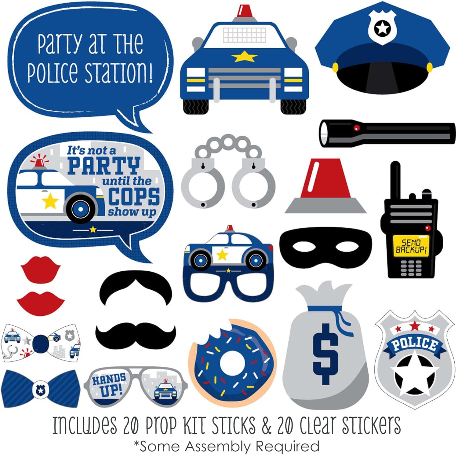 Big Dot Of Happiness Police Photo Booth Props Kit - 20 Count
