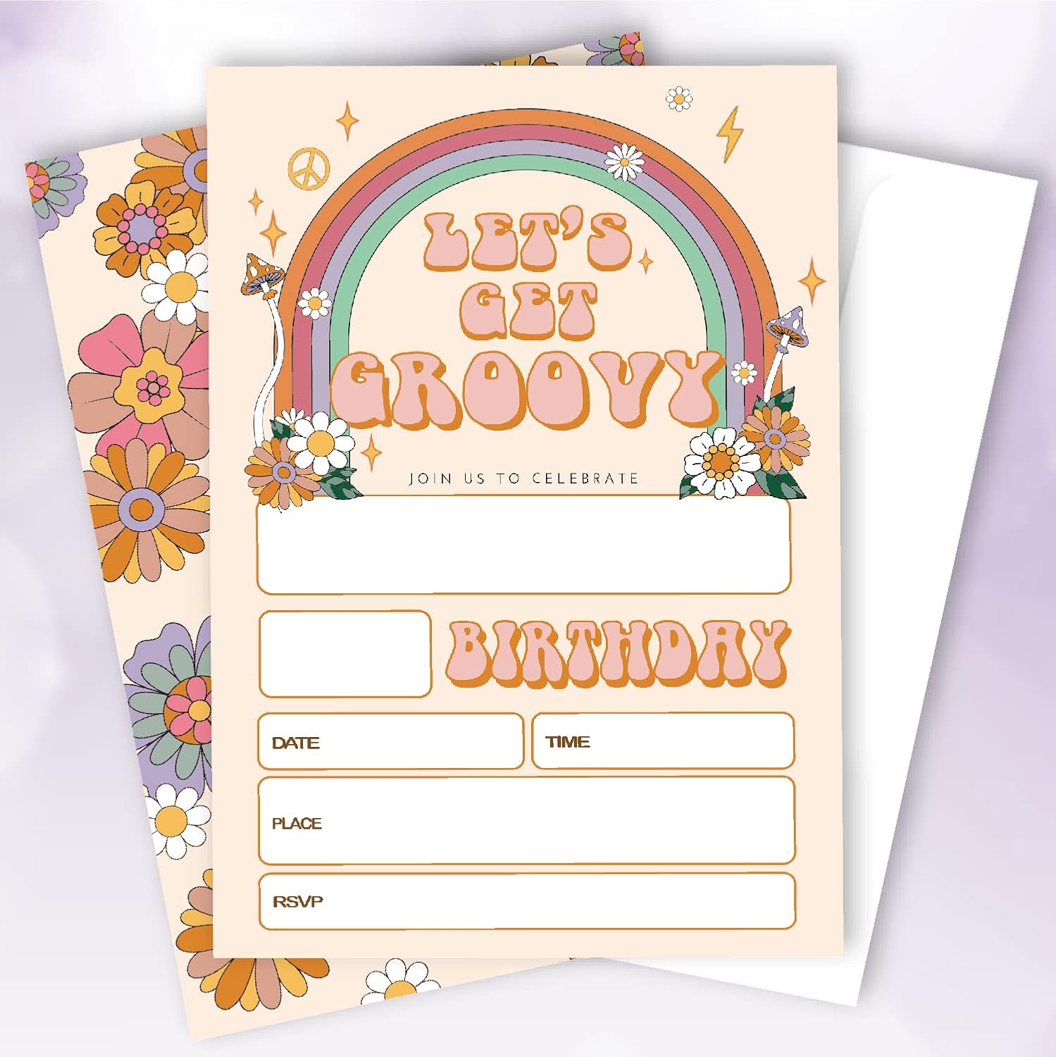20 Sets Groovy Birthday Party Invitations with Envelopes