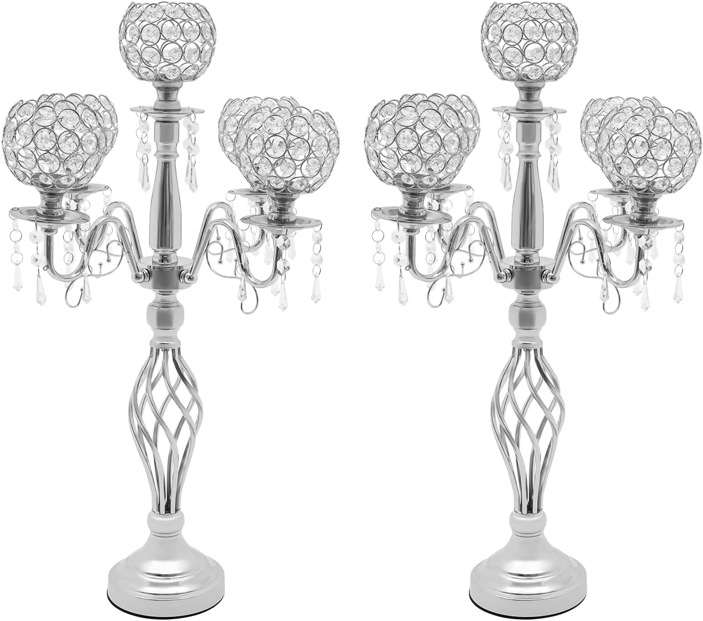 DYNAMI 2Pcs Crystal Candelabra Centerpieces Silver