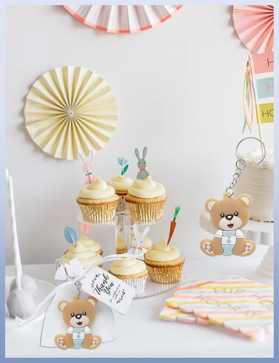 50 Set Animal Bear Keychain Favors for Baby Shower Christening Baptism