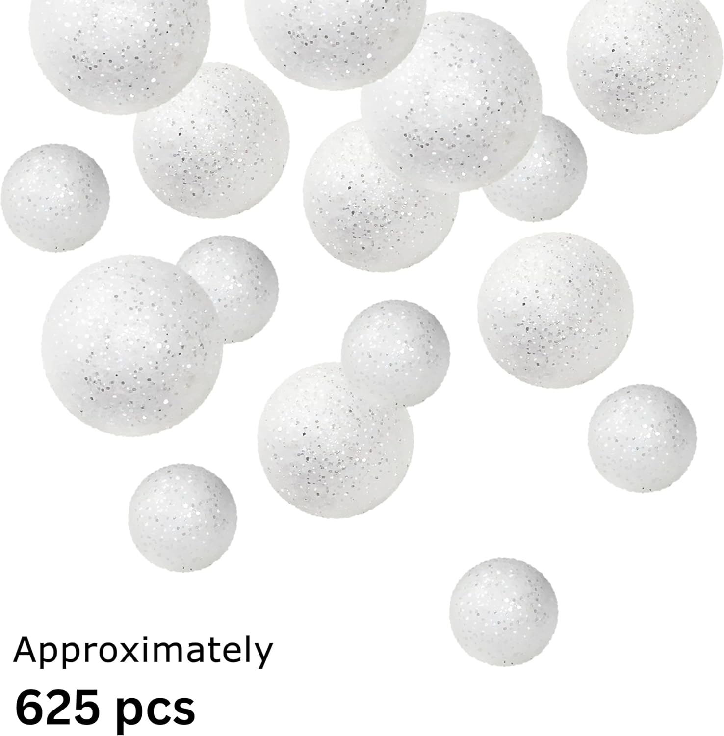 White Glitter Foam Balls - 625 Piece Vase Filler Decor