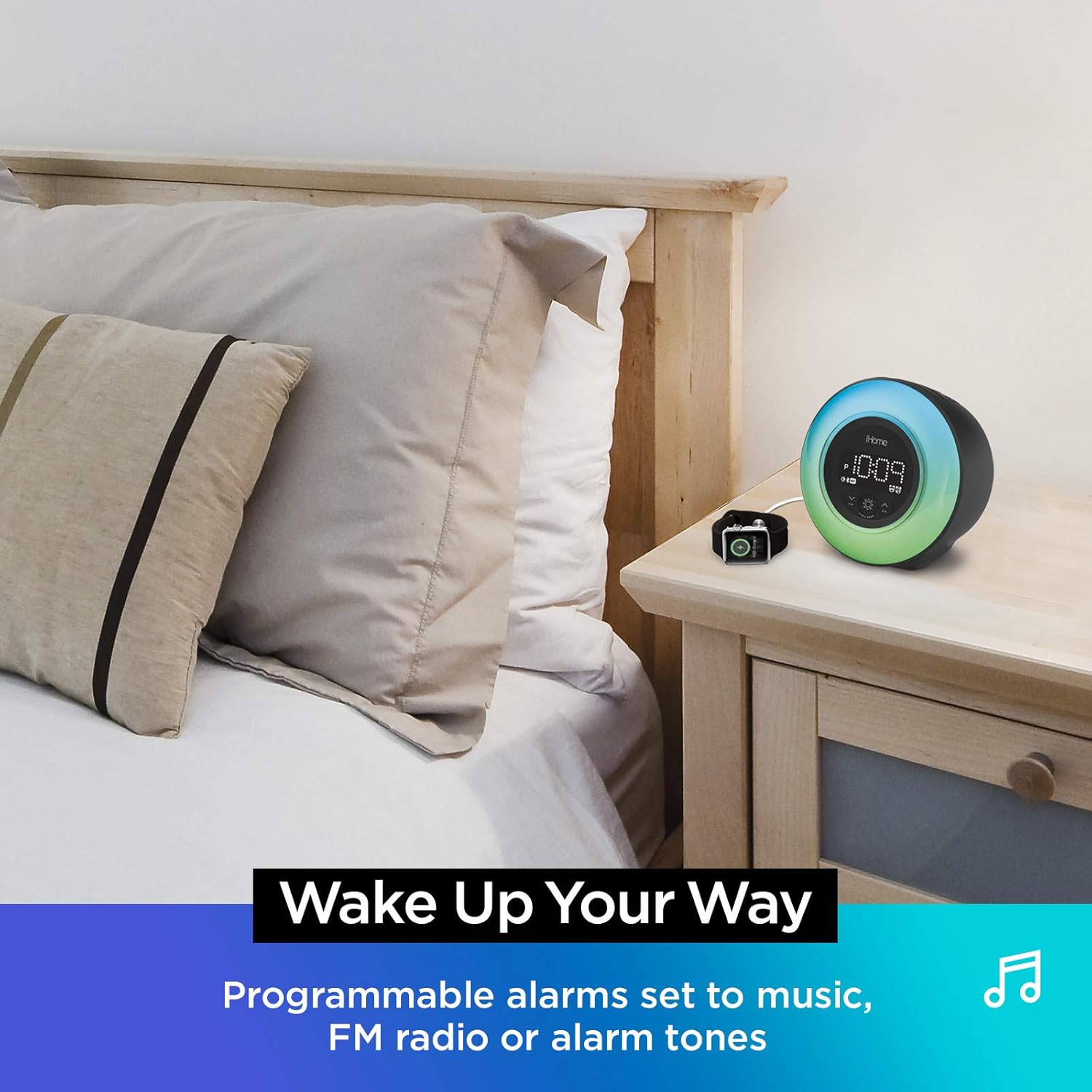 iHome PowerClock Glow Alarm Clock with Bluetooth and USB
