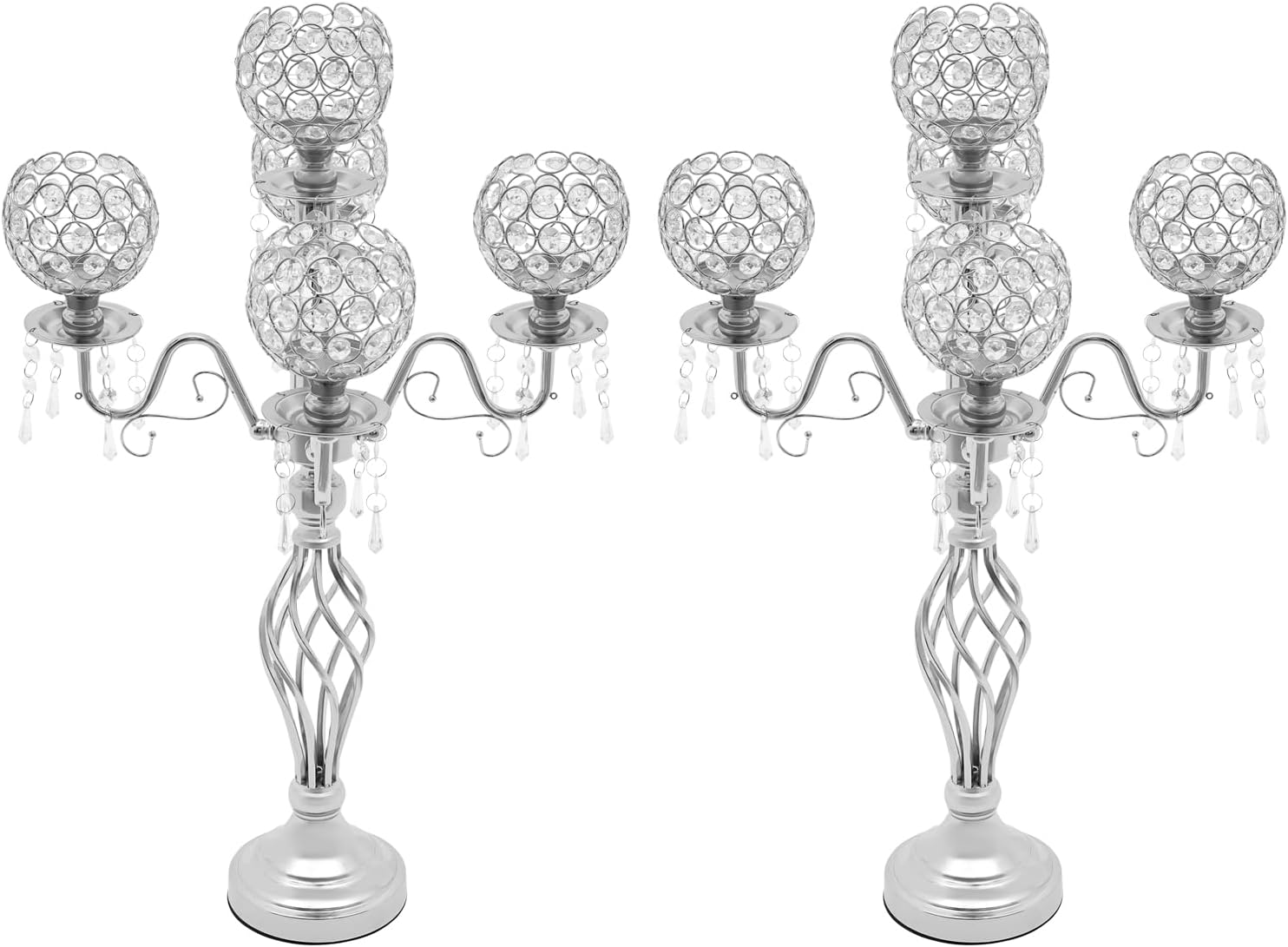 DYNAMI 2Pcs Crystal Candelabra Centerpieces Silver