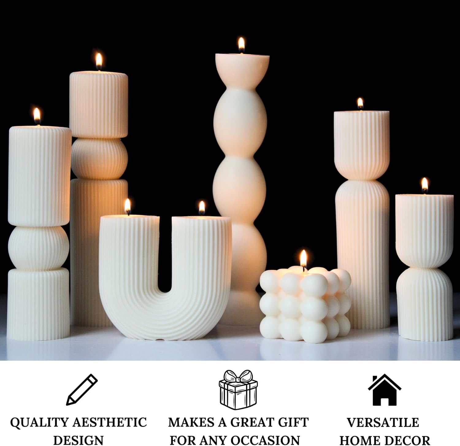7Pc Large Pillar Candle Set Minimalist Decor
