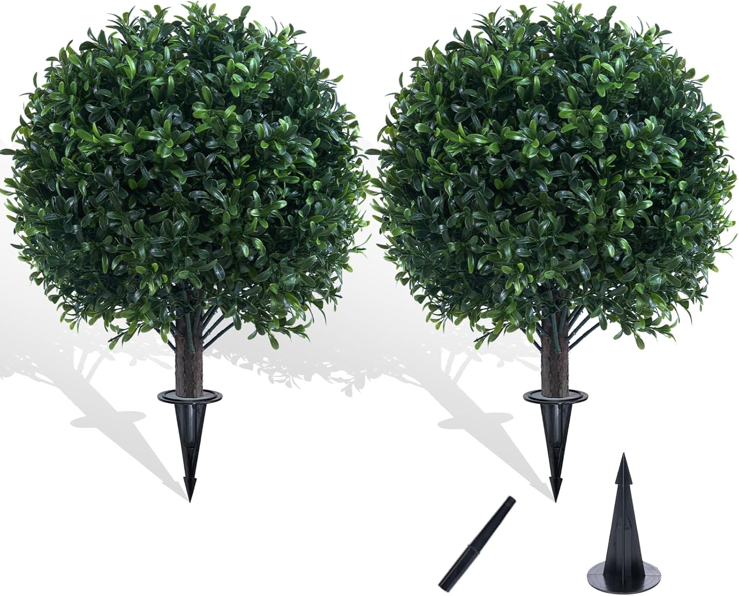 Artificial Boxwood Ball Bush with Spike for Outdoor Set of 2