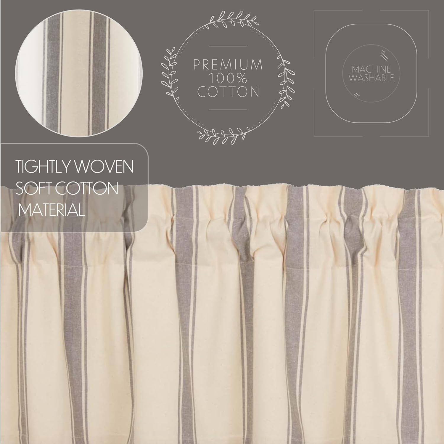 VHC Brands Grace Grain Sack Stripe Swag Panels Set of 2