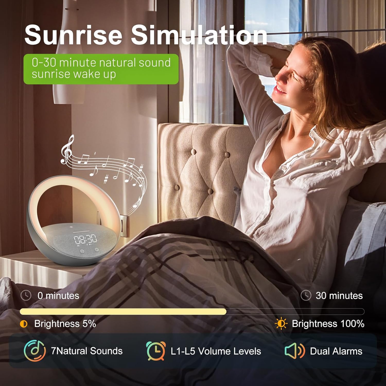 Bluetooth Alarm Clock with Sunrise Simulation and Night Light
