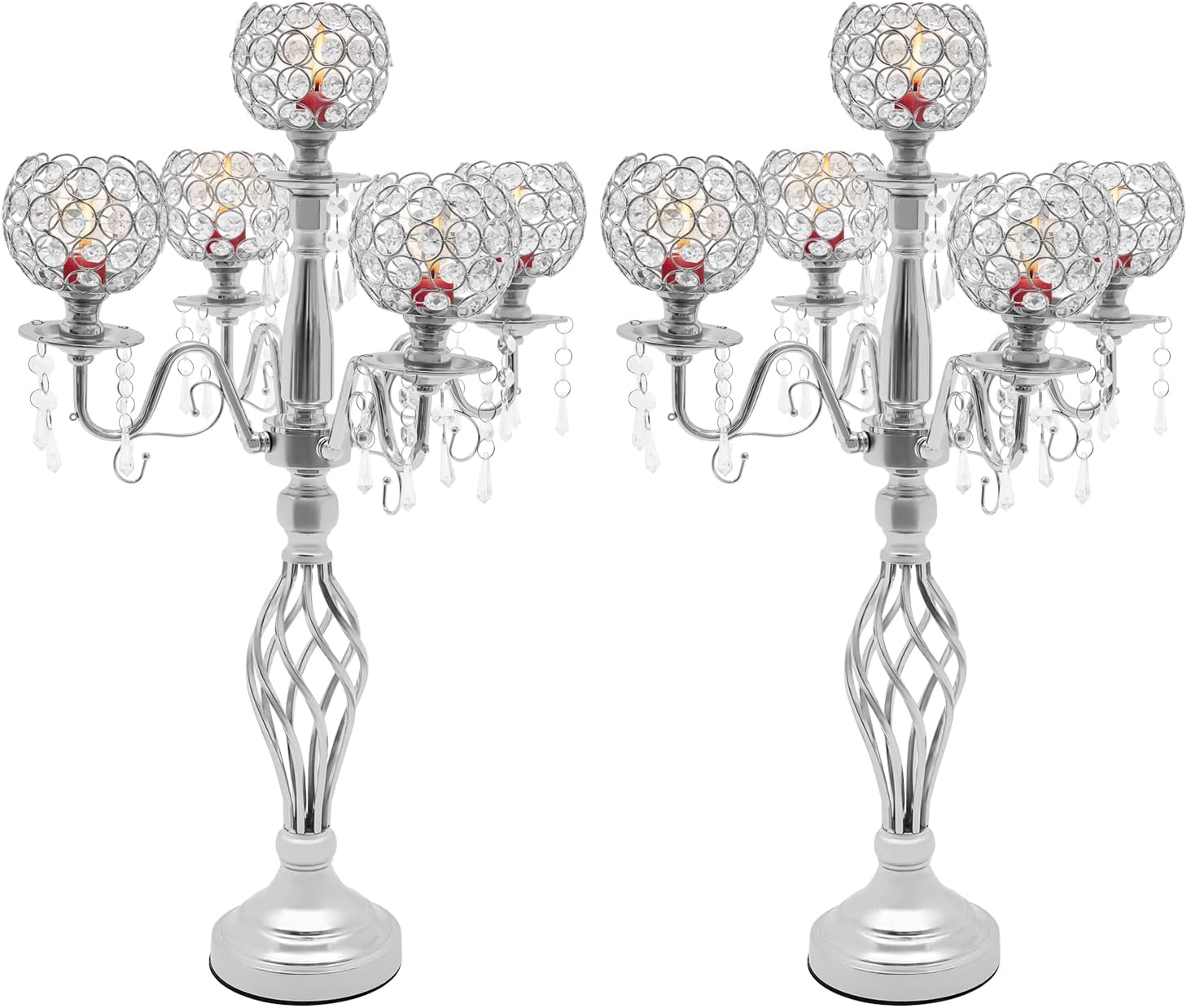 DYNAMI 2Pcs Crystal Candelabra Centerpieces Silver
