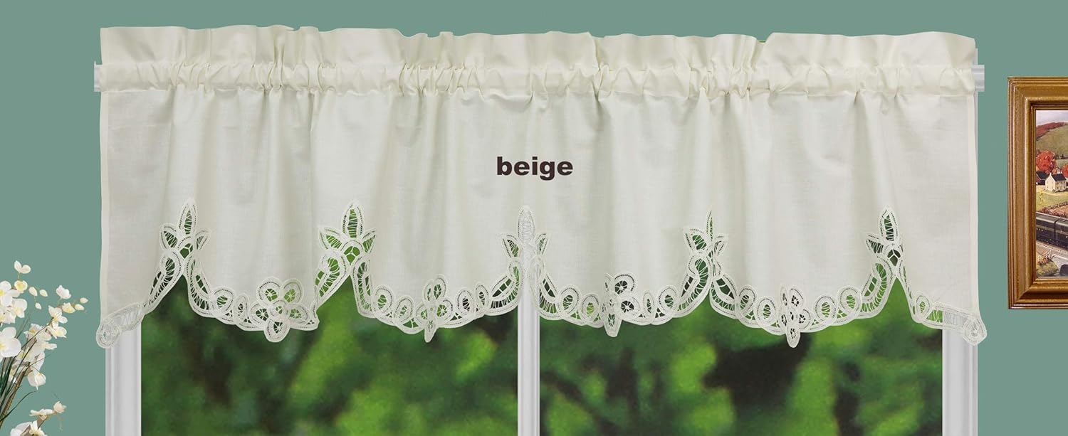 Creative Linens Battenburg Lace Valance Ecru Beige