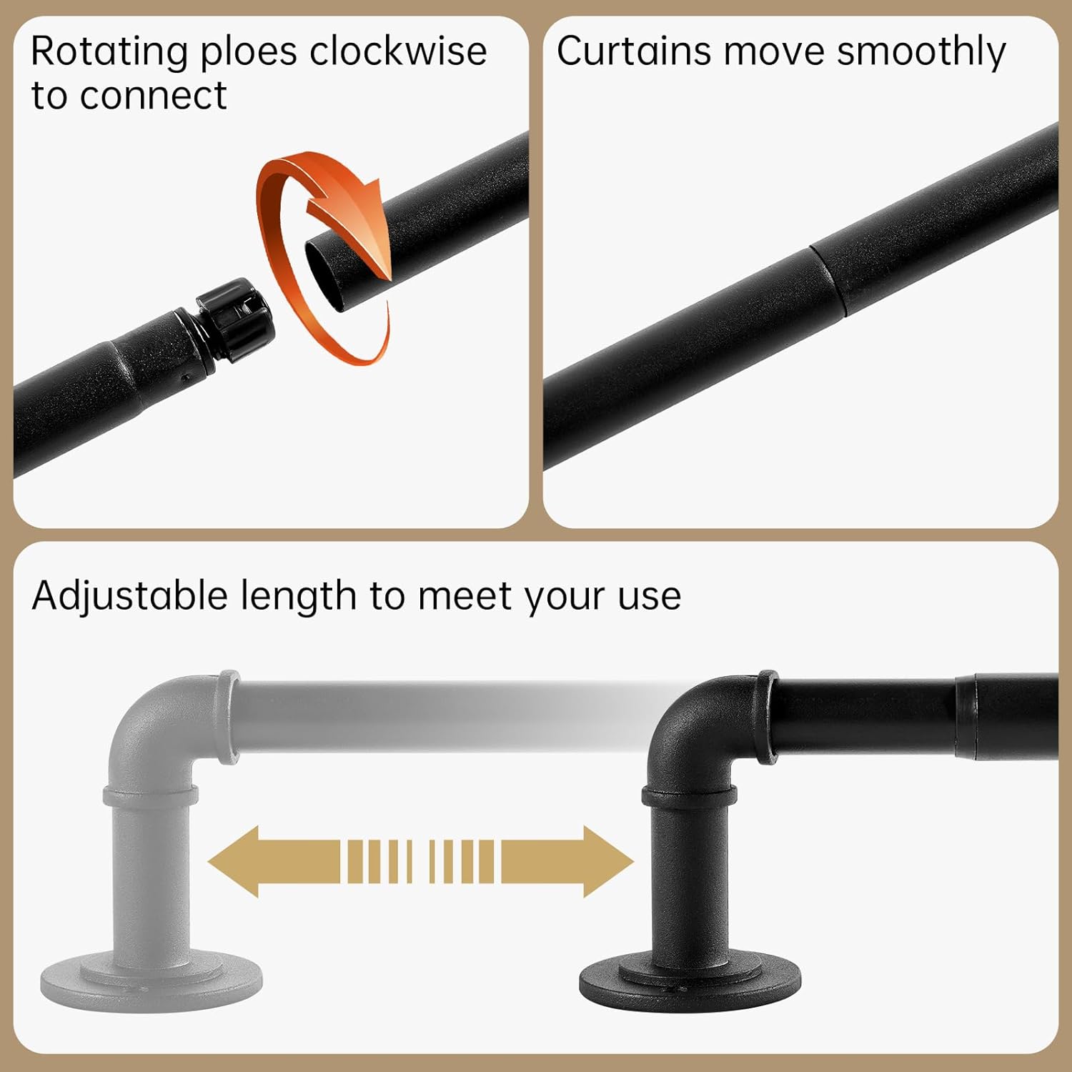 JoyUltra Blackout Wrap Around Curtain Rod 78 Inch Diameter 33-45 Inches Black