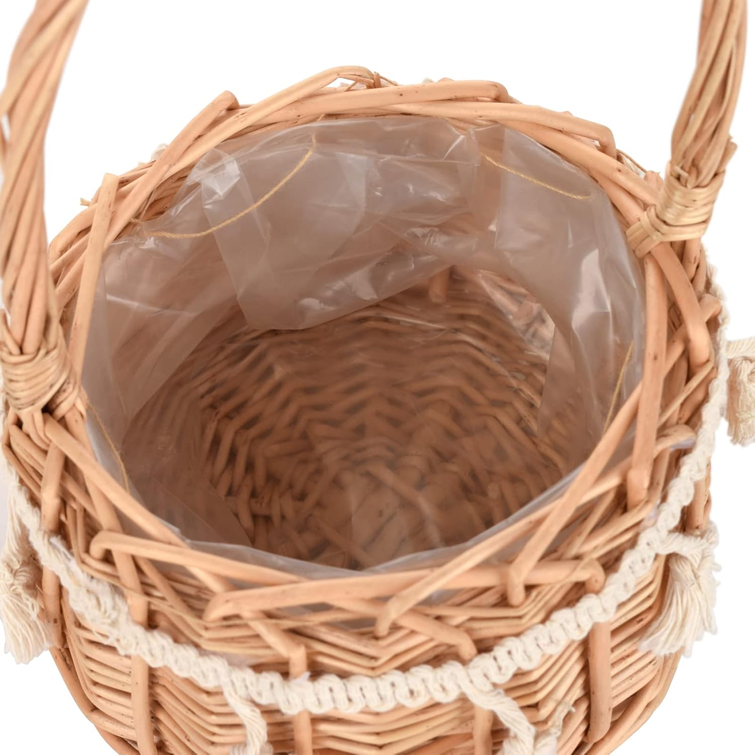 2 Pack Rattan Woven Floral Baskets with Handle and Lace