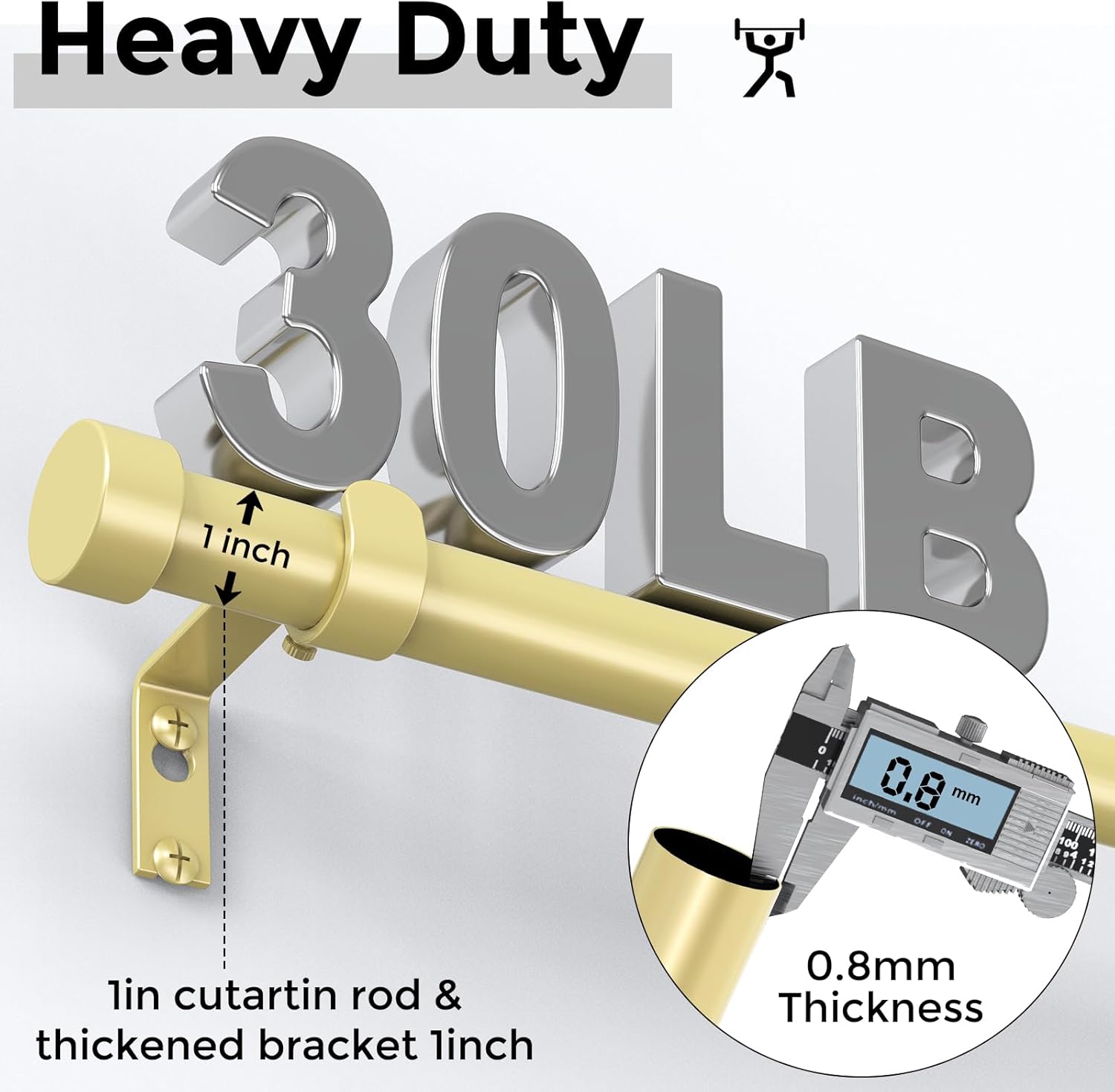 Heavy Duty Brass Curtain Rods 18-45 Inch Adjustable Single Rods