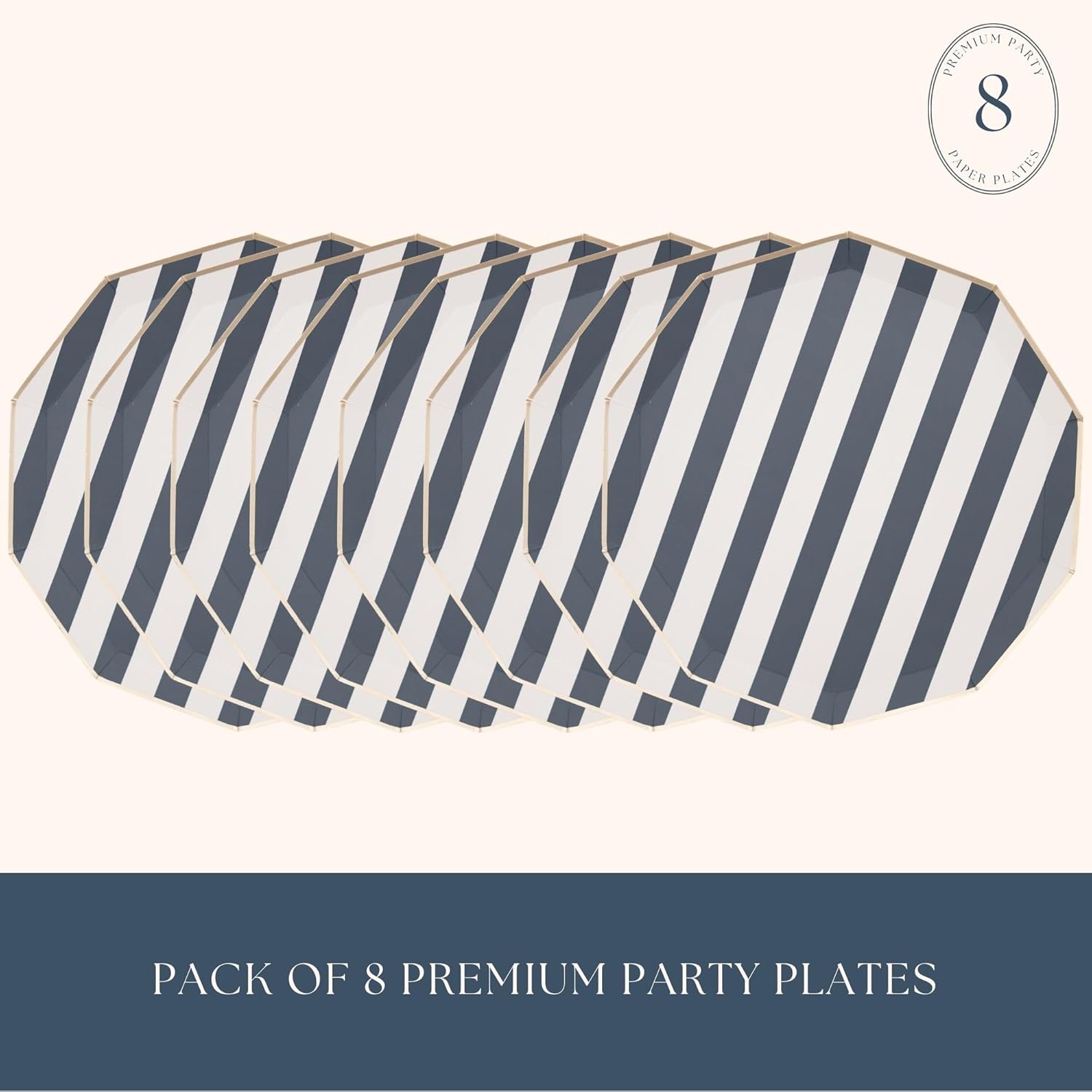 Bonjour Fete Navy Blue Cabana Stripe Paper Plates 1075 D