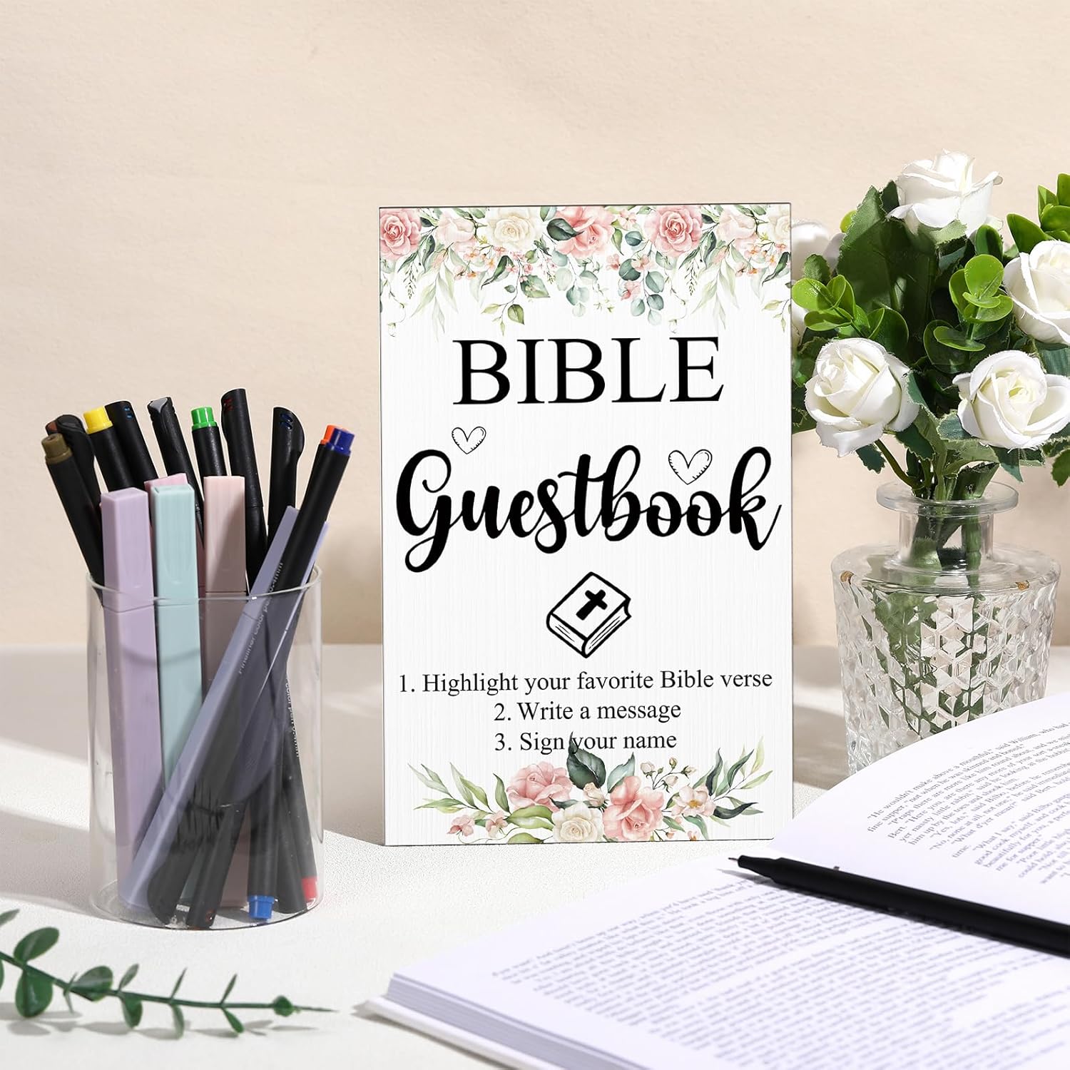 Geelin 19 Pcs Bible Guest Book Sign Set with Pens and Highlighters