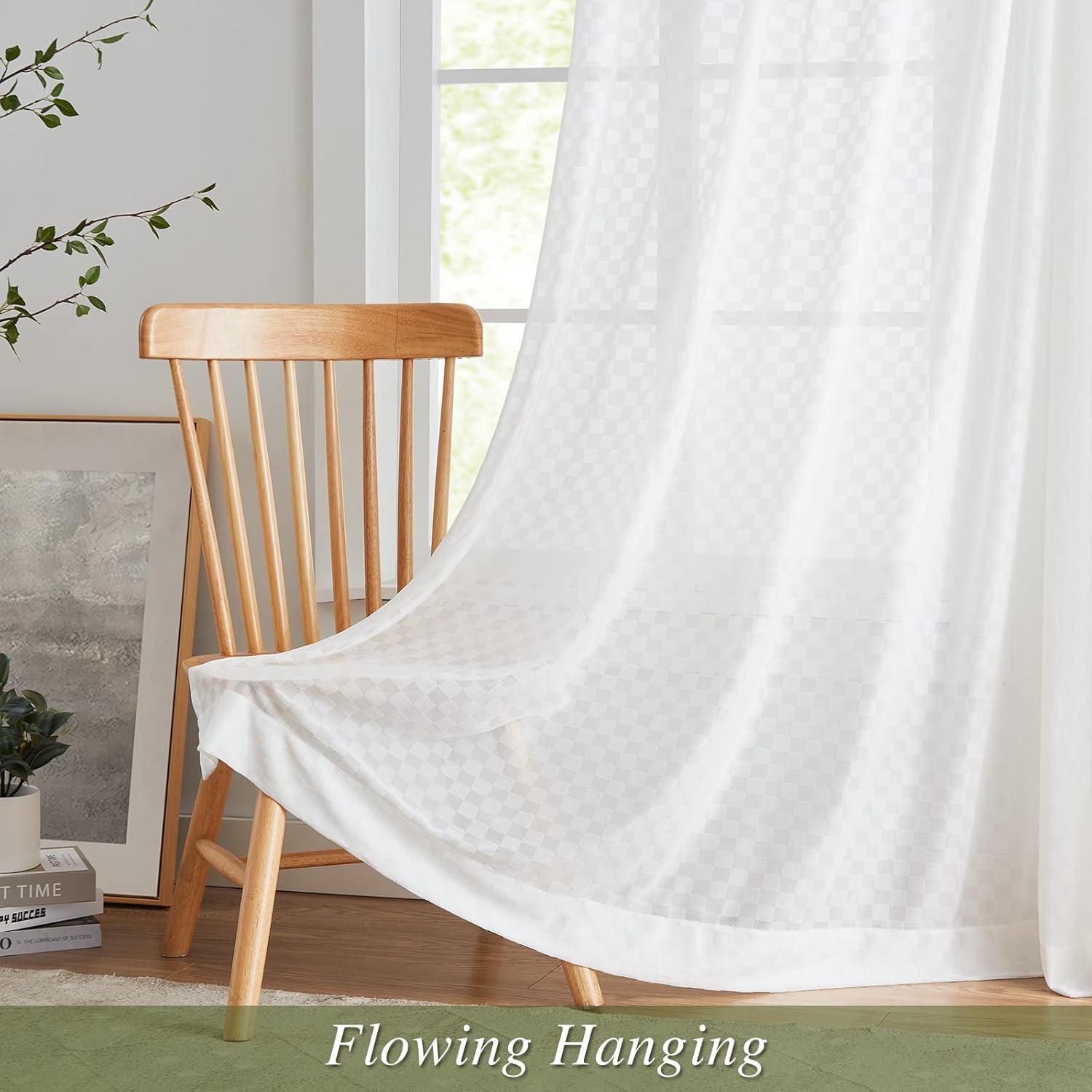 Melodieux Off White Gingham Sheer Curtains 54x54 Inch 2 Panels