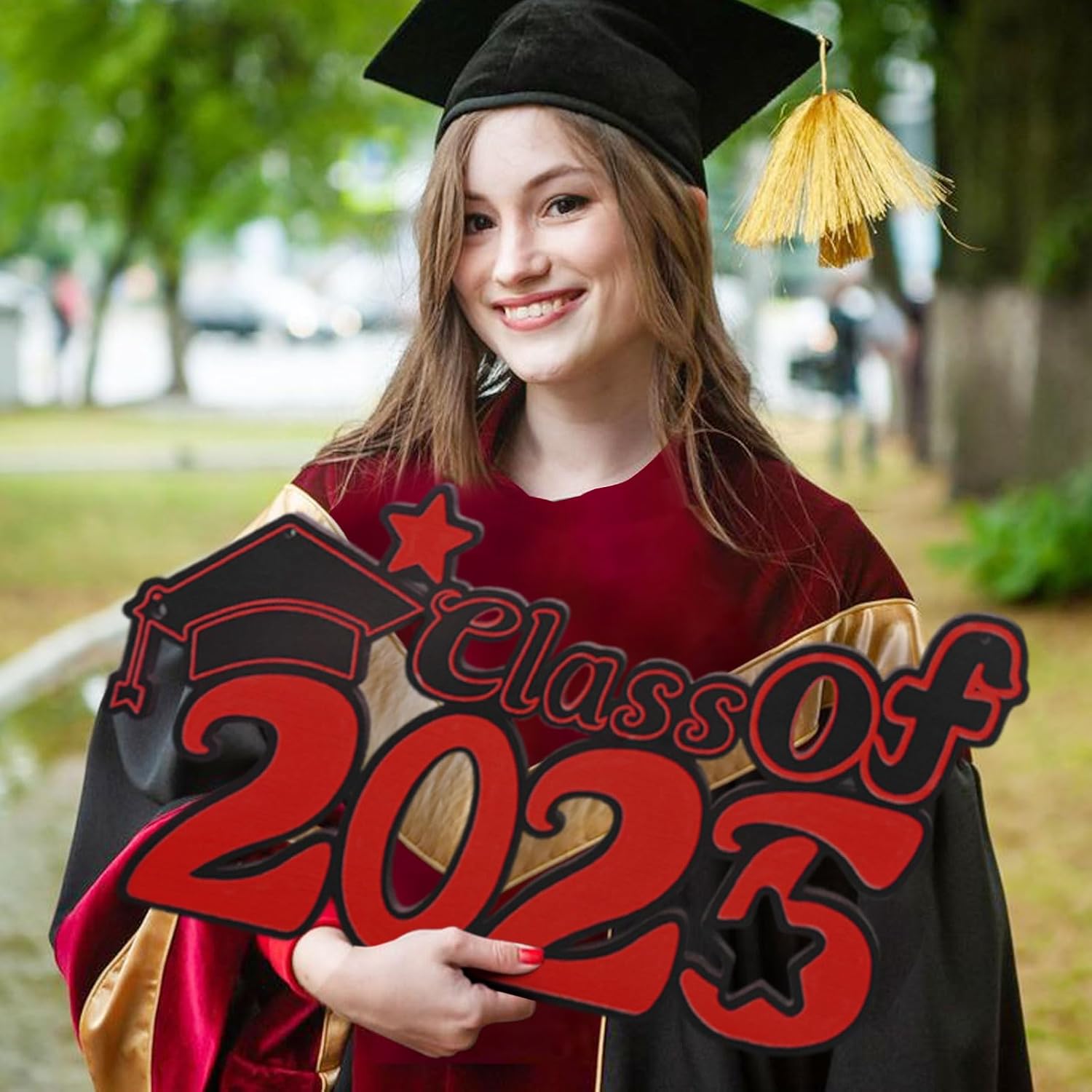 Class of 2025 Wooden Sign with Red Design