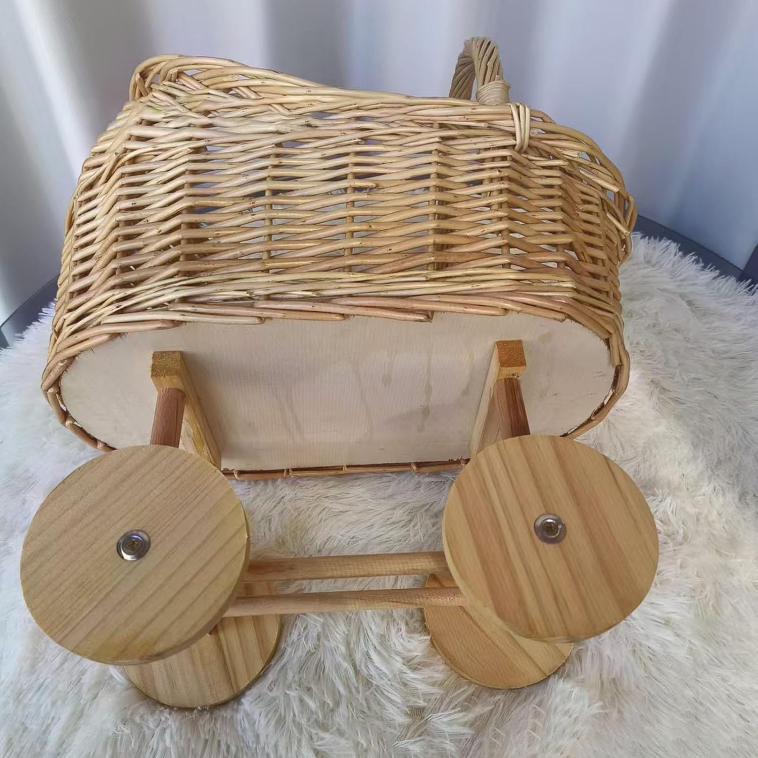 Woven Rattan Stroller Flower Basket with Handle