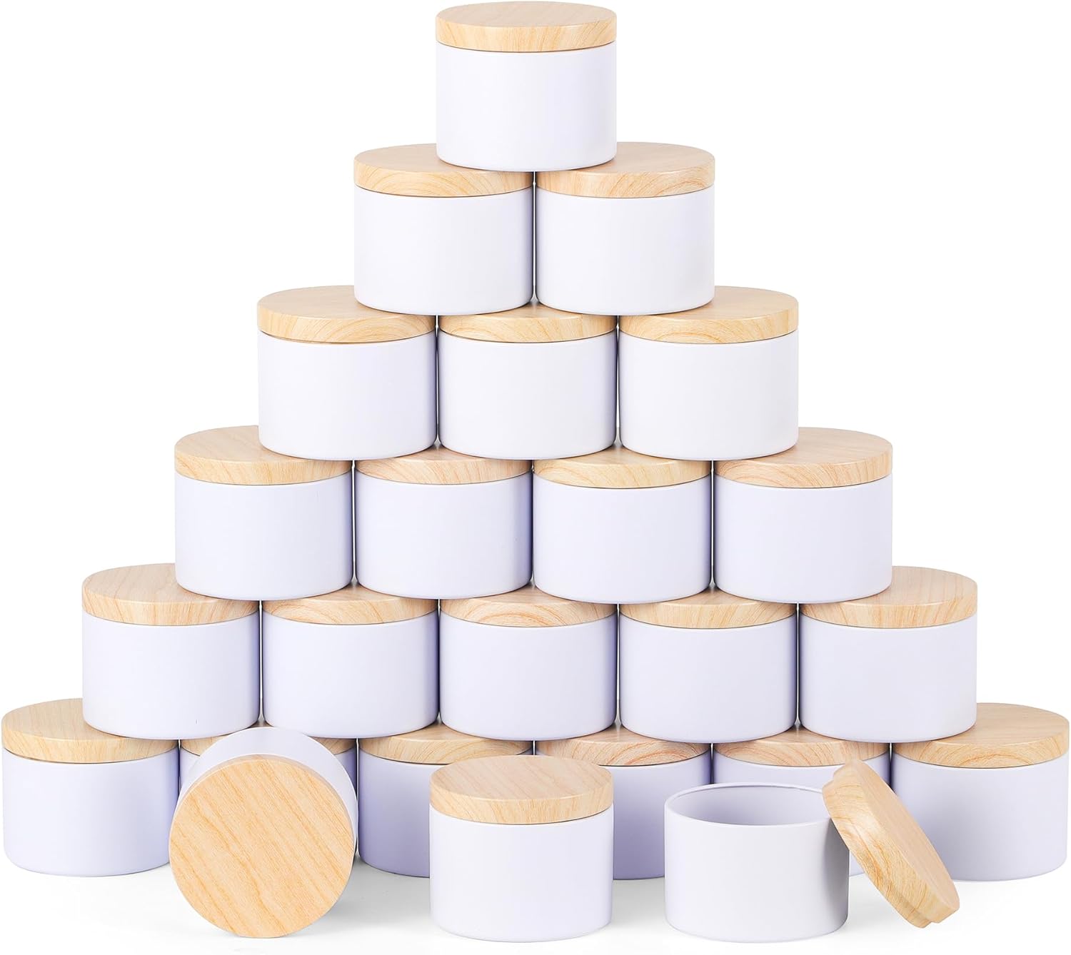 24 Pcs 8oz Candle Tins with Wood Grain Lids