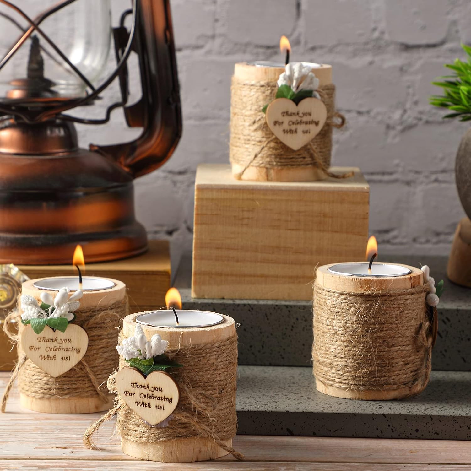 Treela 12 Pcs Wood Tealight Candle Holder Set