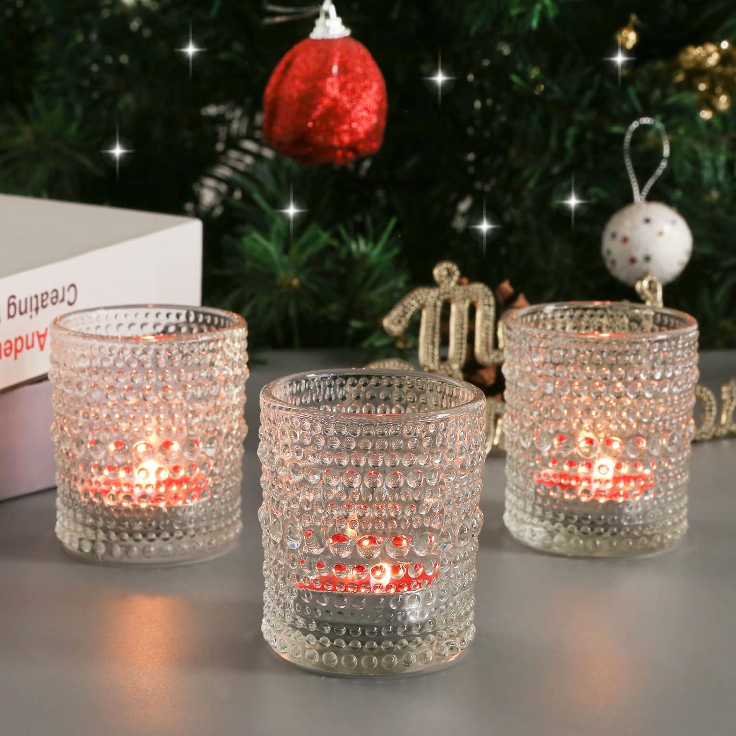 12 Pcs Clear Glass Tea Light Candle Holder Set