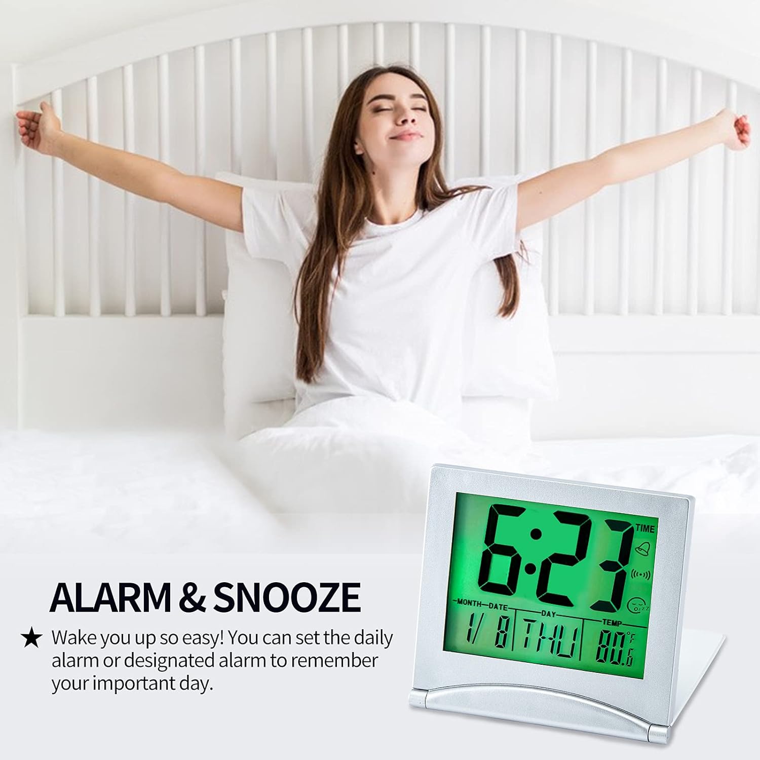 KANBIT Small Digital Travel Alarm Clock with Backlight and Temperature
