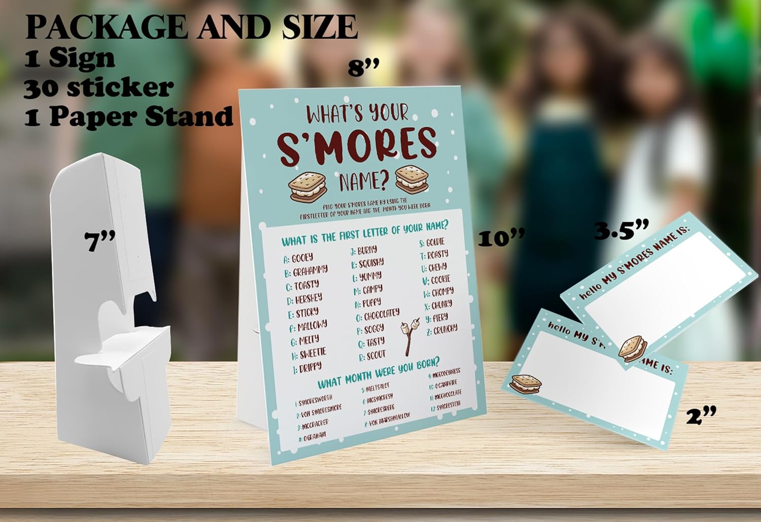 Whats Your Smores Name Game Sign and 30 Stickers