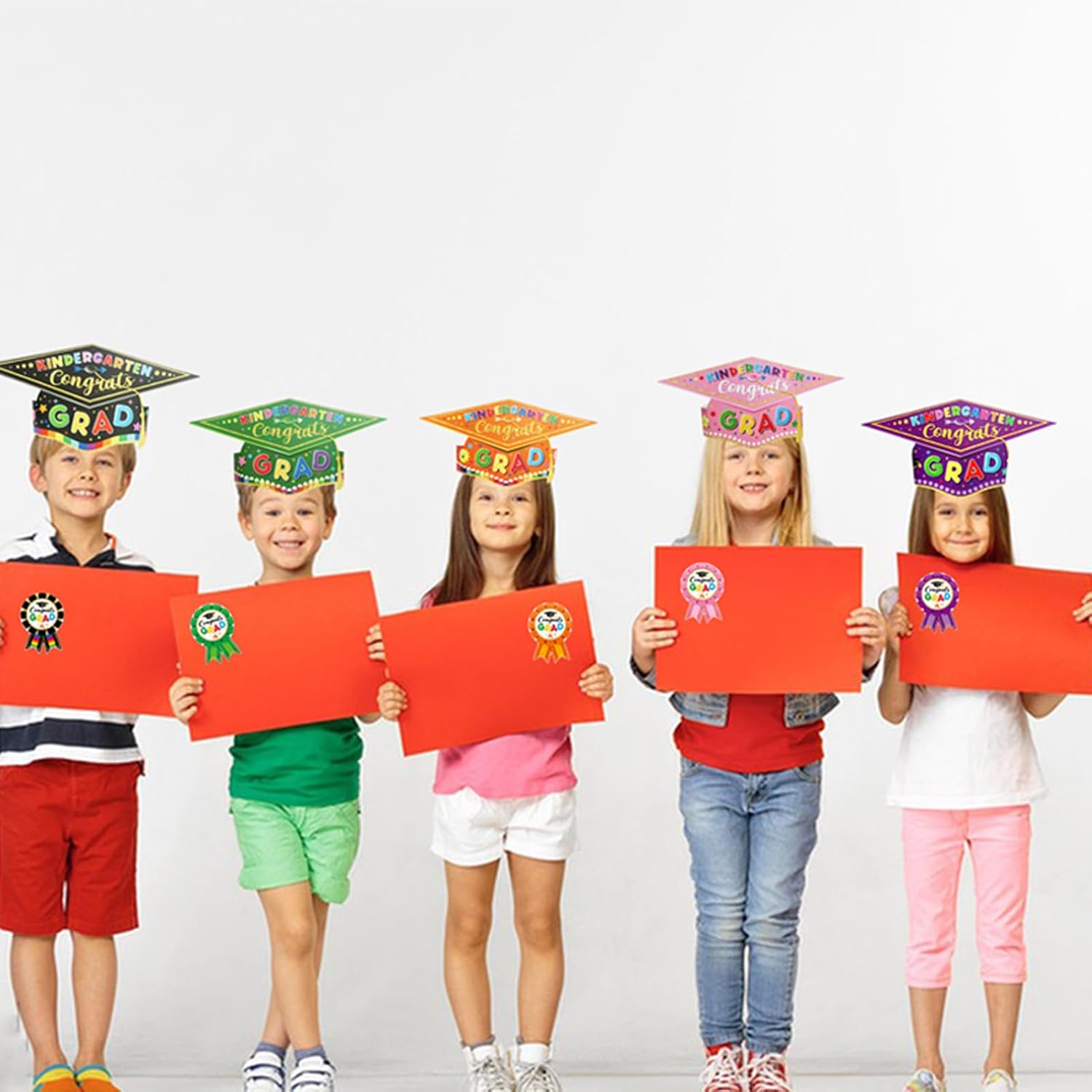 64 Pieces Preschool Graduation Caps with Reward Badges