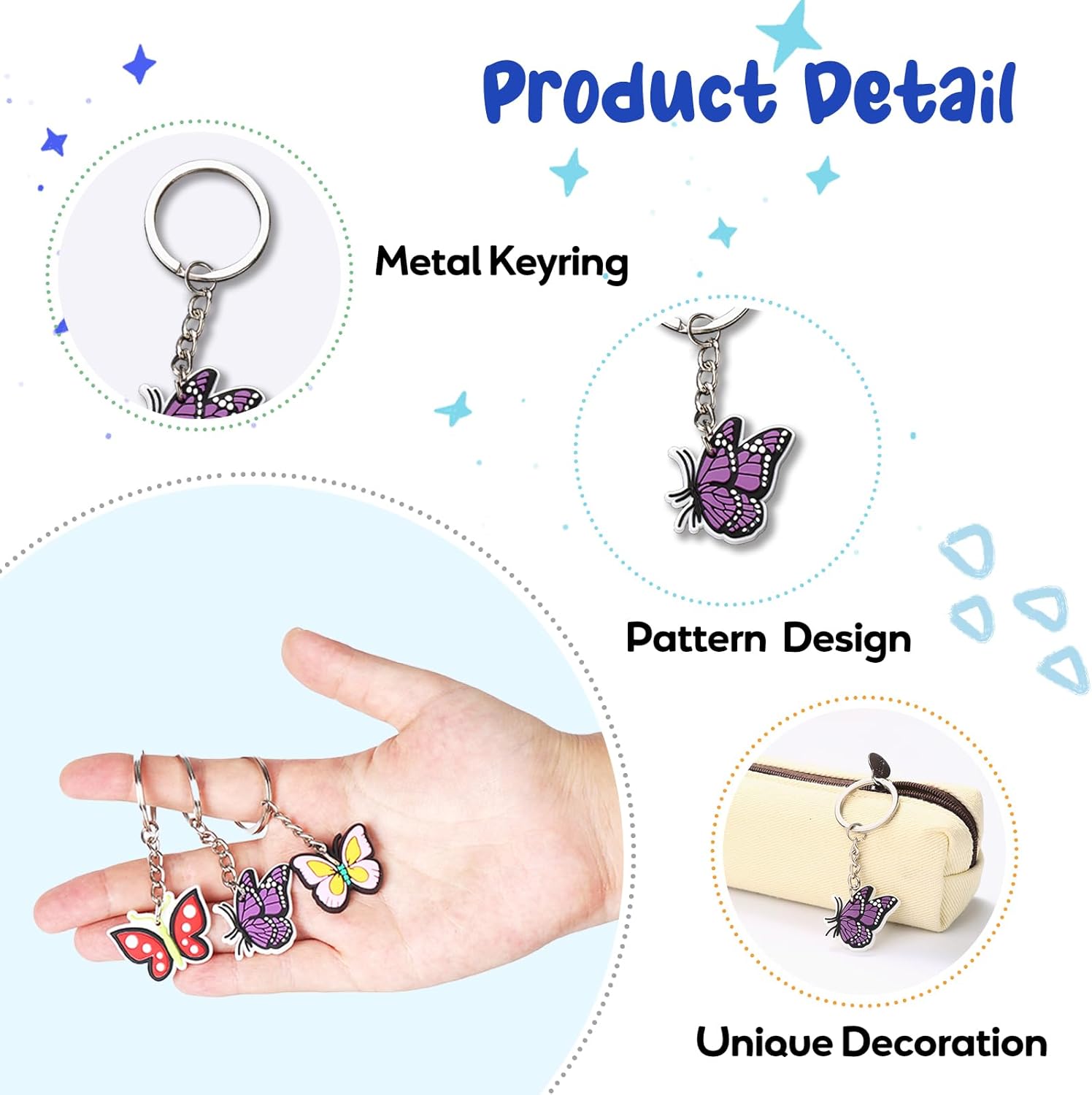 19pcs Butterfly Keychain Keyring Set Cute Silicone Keychain Gift for Kids