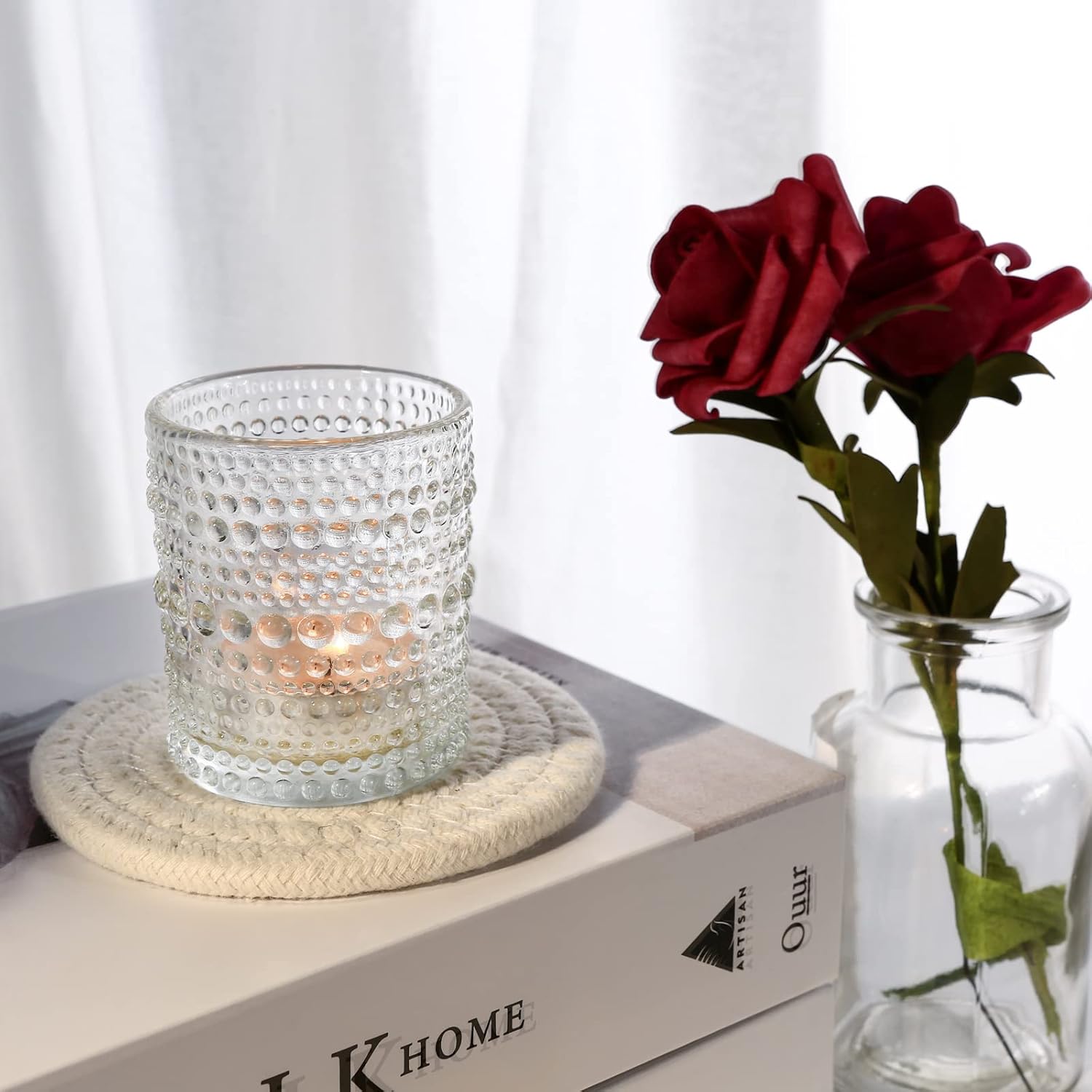 12 Pcs Clear Glass Tea Light Candle Holder Set