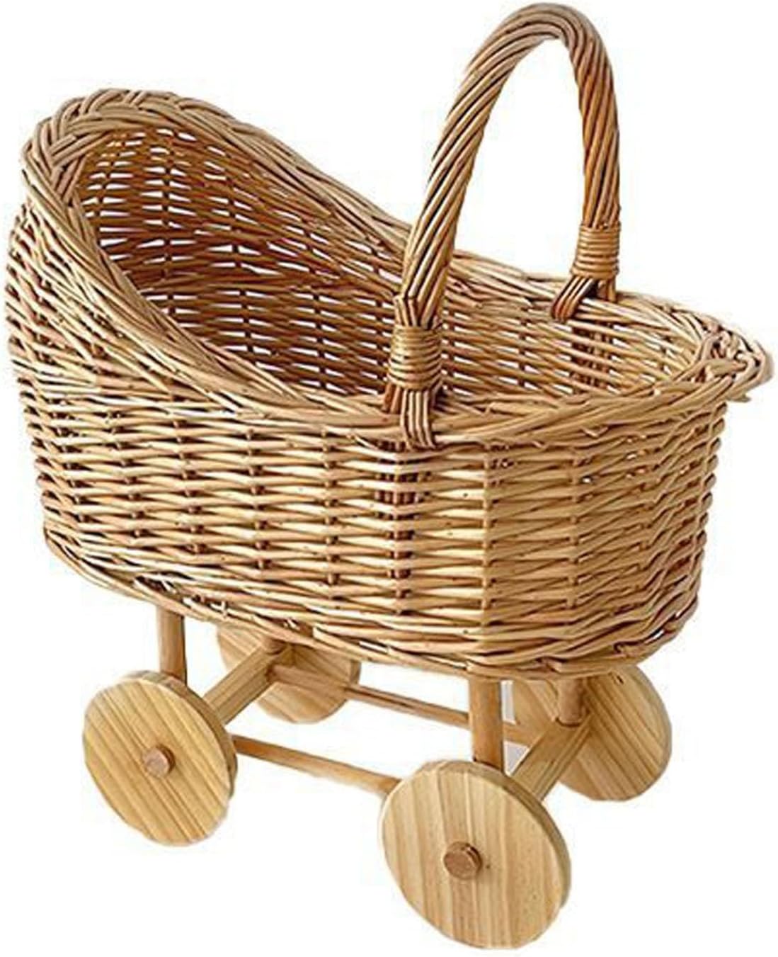 Woven Rattan Stroller Flower Basket with Handle