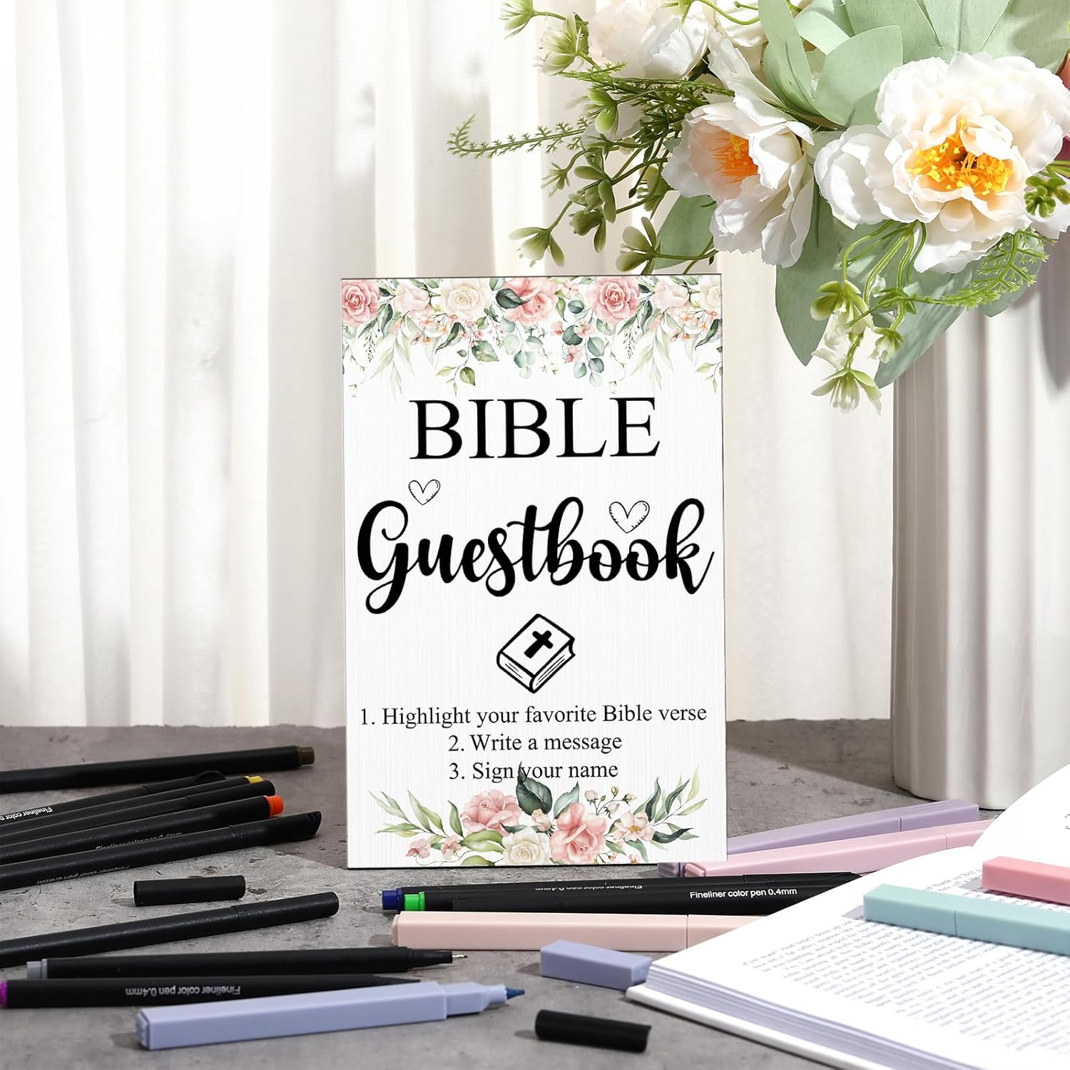 Geelin 19 Pcs Bible Guest Book Sign Set with Pens and Highlighters
