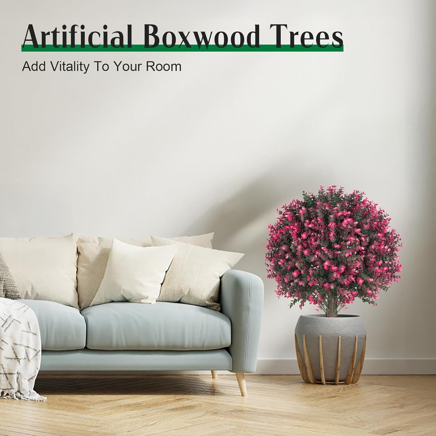 22 Inch Artificial Rose Boxwood Topiary Set of 2